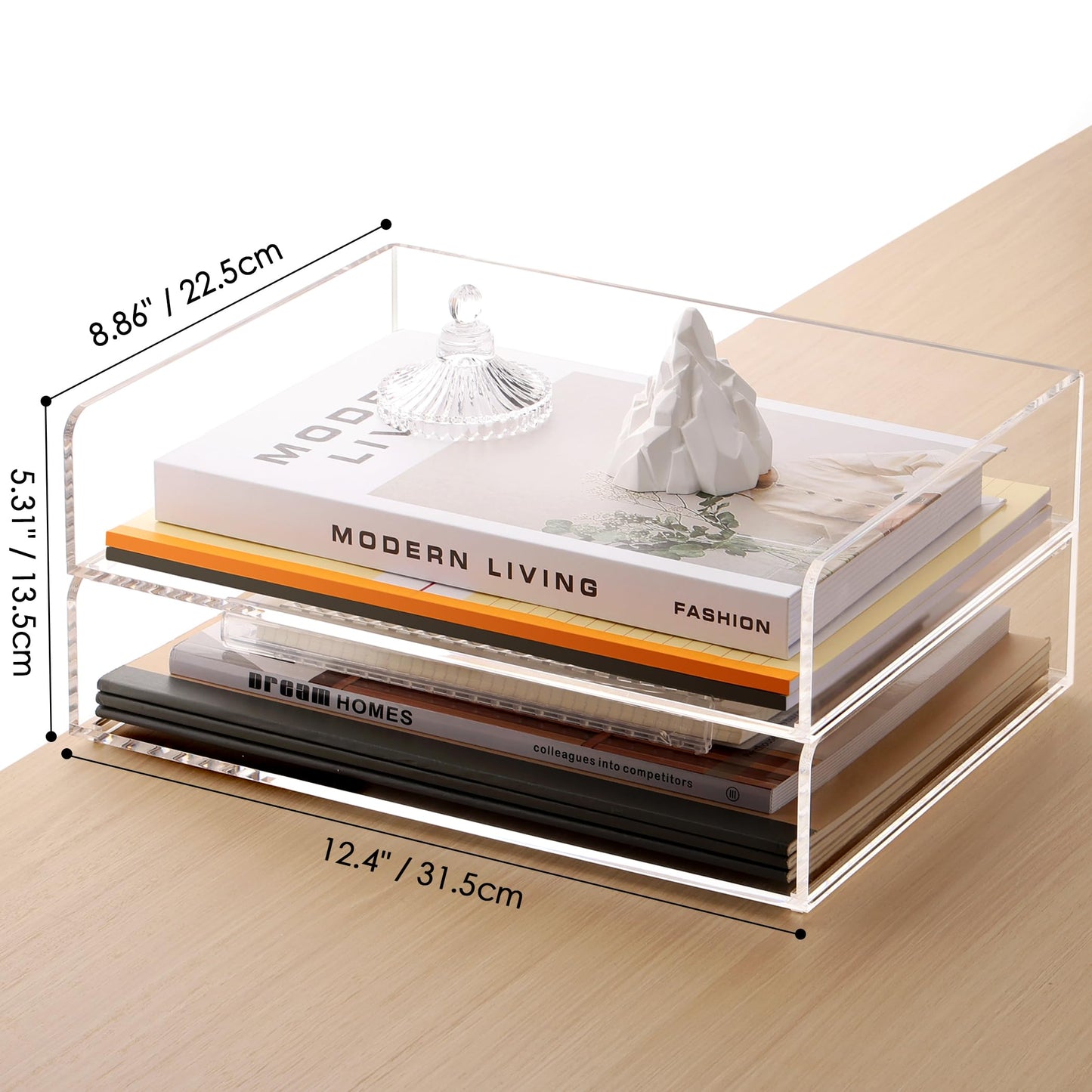 SANRUI Acrylic Paper Tray Organizer for Desk,Desk Organizers and Accessories,2 Pack Stackable Paper Organizer for Letter,Documents,Books,Magazines Crystal-Clear File Organizer