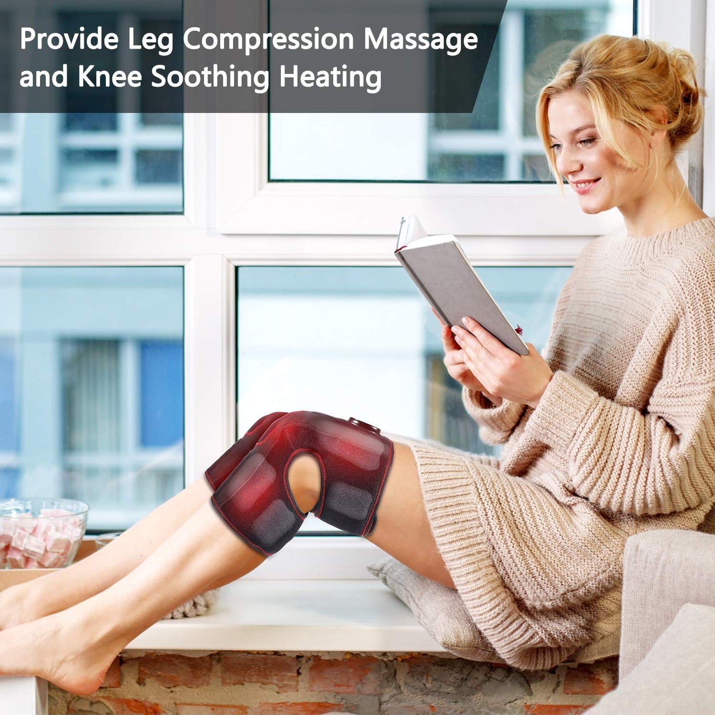 QUINEAR Knee Massager with Heat, Air Compression Leg Knee Brace Wrap for Arthritis Pain Relief Eletric Heating for Joint Pain, Cramps and Circulation 3 Modes & 3 Intensities - FSA or HSA Eligible