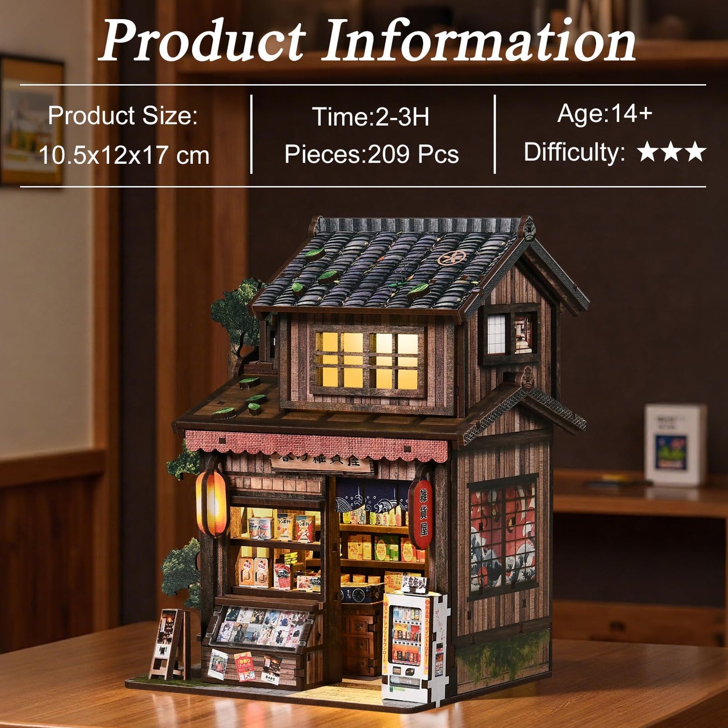 Book Nook Kit - Kasuga Grocery Store, 209 PCS DIY Miniature House 3D Wooden Puzzles for Adults, Dollhouse Tiny Booknook Bookshelf Decor, Stress Relief Craft for Enthusiasts Lovers Family & Friends