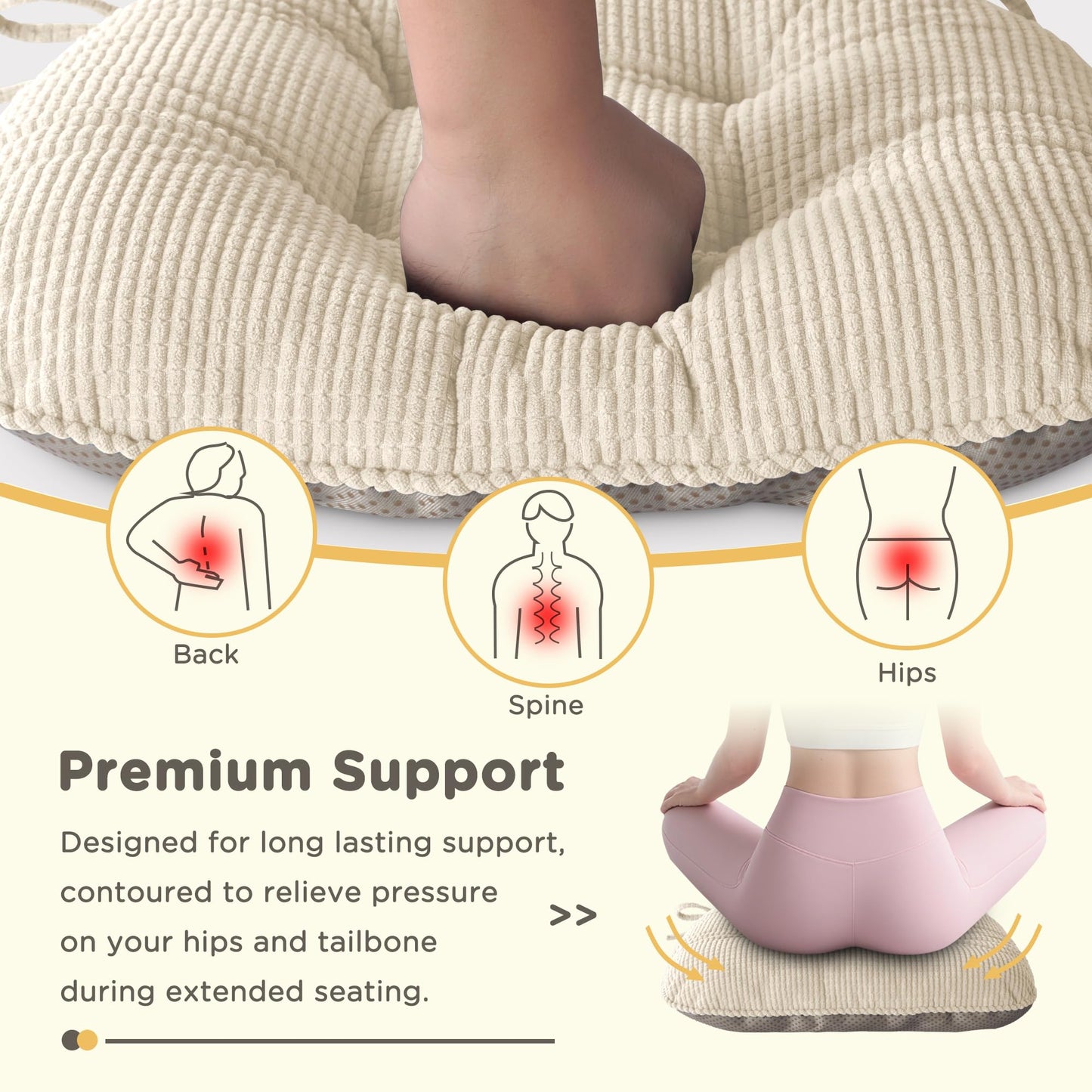 MineCozy Indoor Dining Chair Cushions Set of 6 Kitchen Chair Pads with Ties Tufted Seat Cushion with Anti-Slip Backing 17"X16"X3" Cream
