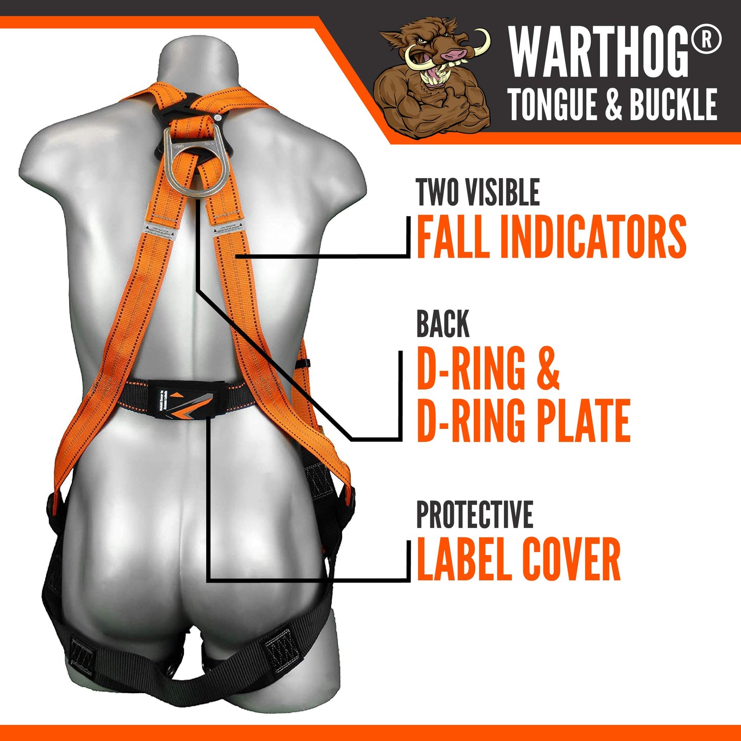 Malta Dynamics Warthog Safety Harness for Construction – Fall Protection Harness with Back D-Ring, Fall Indicators, & Chest and Leg Buckles, OSHA & ANSI Compliant (3XL)