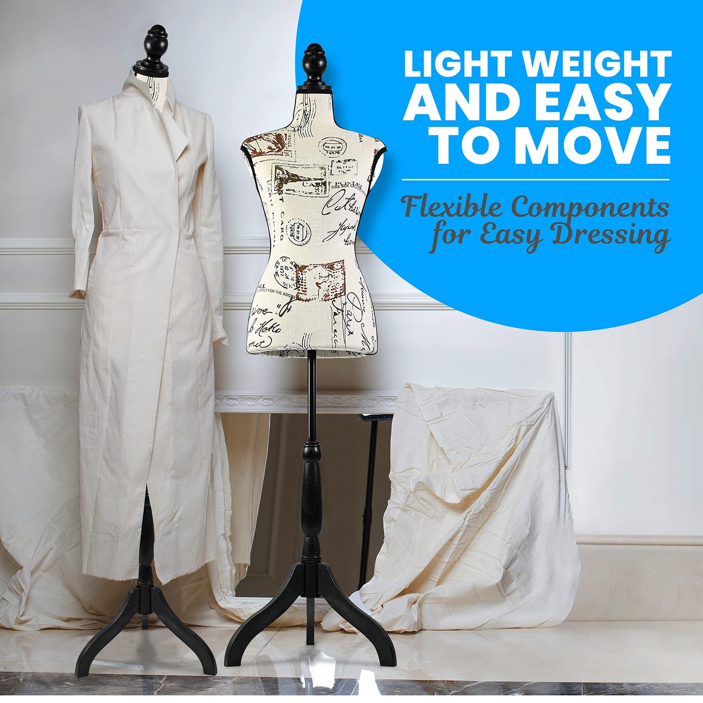 SereneLife Torso Display Female Mannequin with Adjustable Height (52-64 Inches), Easy-to-Assemble Design, Lightweight & Durable, Stable Tripod Stand, Perfect for Clothing Display