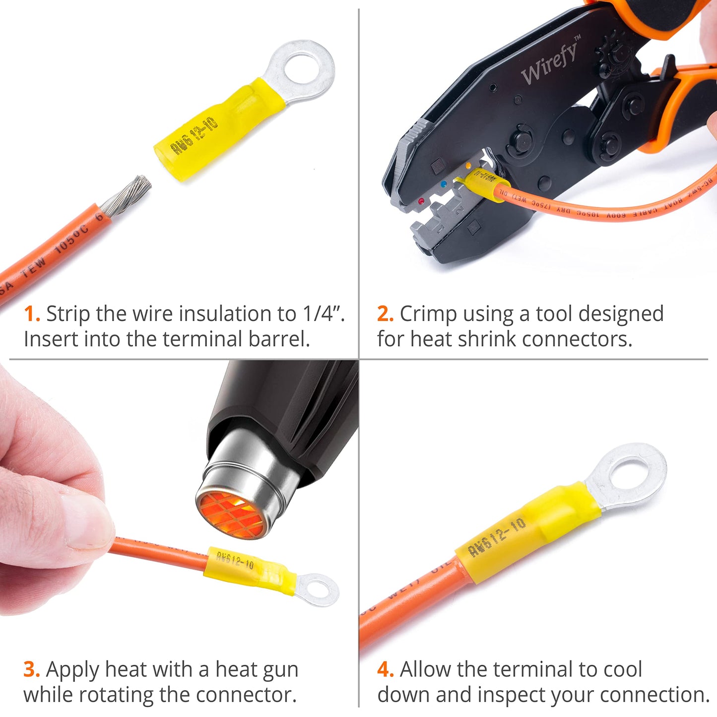 Wirefy Heat Shrink Wire Connectors Kit - Marine Grade Electrical Connectors - Automotive Butt Connectors - Insulated Ring, Spade, Fork, Hook Crimp Terminals - 22-10 Gauge - 270 PCS