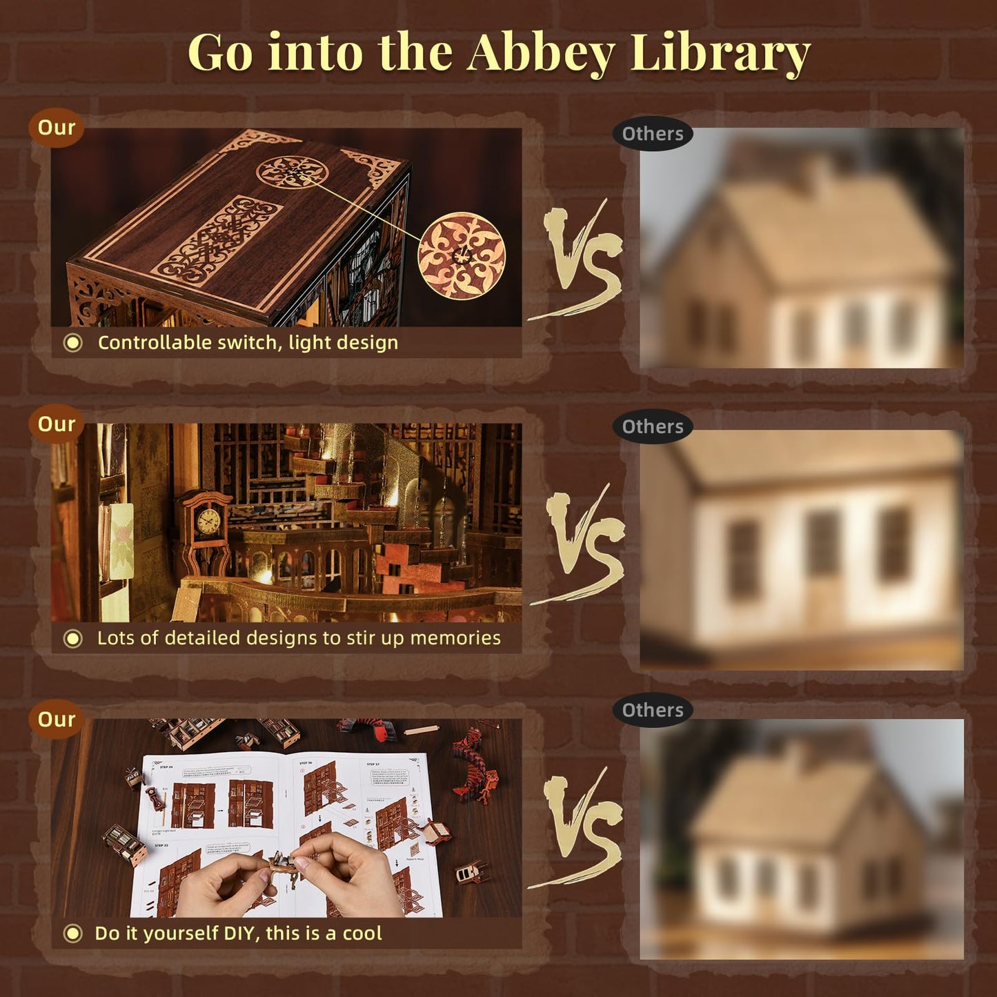 MiniCity Book Nook Kit, DIY Miniature House Dollhouse Kit for Adults and Teens, Booknook Tiny House Bookshelf Decor with LED Light and Dust Cover (Abbey Library)