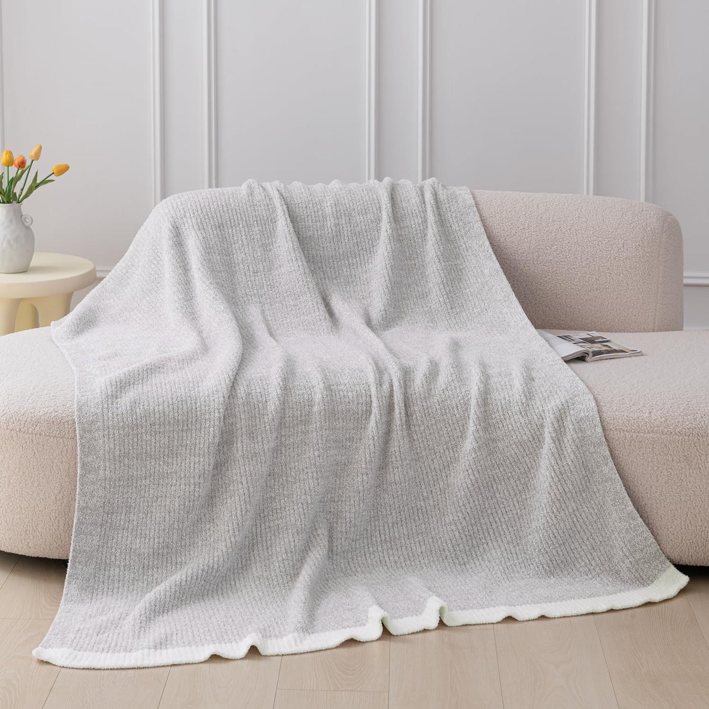 MH MYLUNE HOME Ultra Soft Ribbed Throw Blanket for Couch 60x80 Inches Luxurious Super Cozy Fluffy Microfiber Blanket Plush Warm Reversible Throw Blankets for Sofa Bed - Gray 60 x 80 Inches