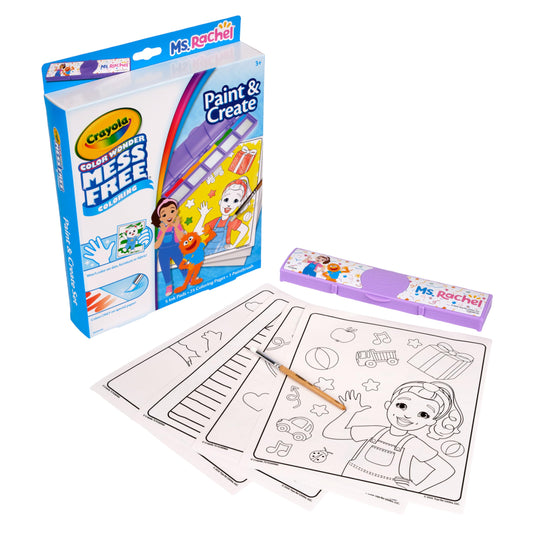 Crayola Color Wonder Paint & Create Set - Ms. Rachel, Mess-Free Painting Kit for Kids, 25 Coloring Pages, 5 Ink Pads & Paint Brush, Gift for Toddlers, Ages 3+