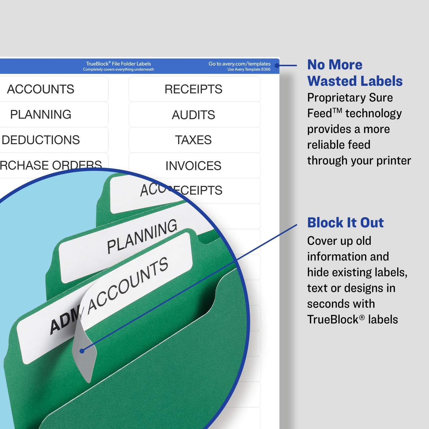 Avery TrueBlock File Folder Labels, 2/3" x 3-7/16", 1,800 Printable Labels, White, Permanent (75366)