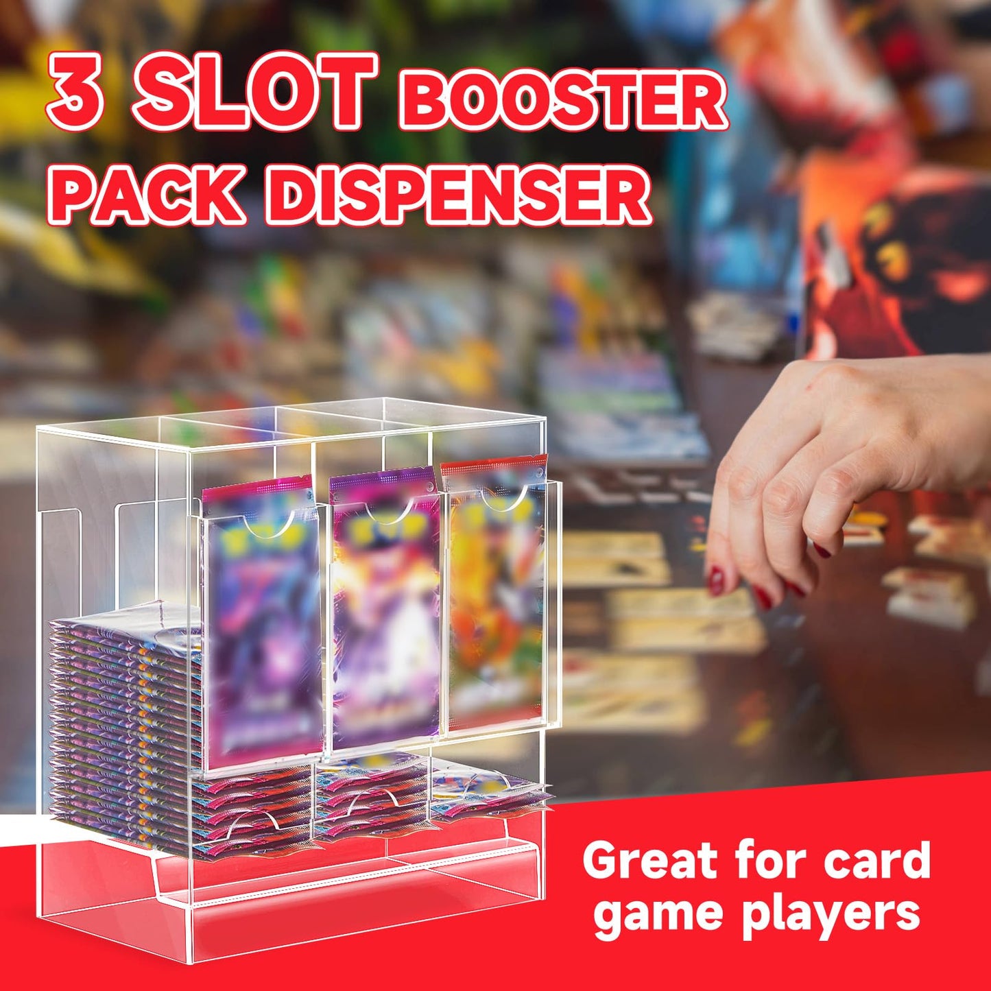Colingmill 1 Pcs Acrylic Booster Pack Dispenser, Card Dispenser Storage and Organizer, for Trading Card, Booster Packs, Sports & More (3 Slots)