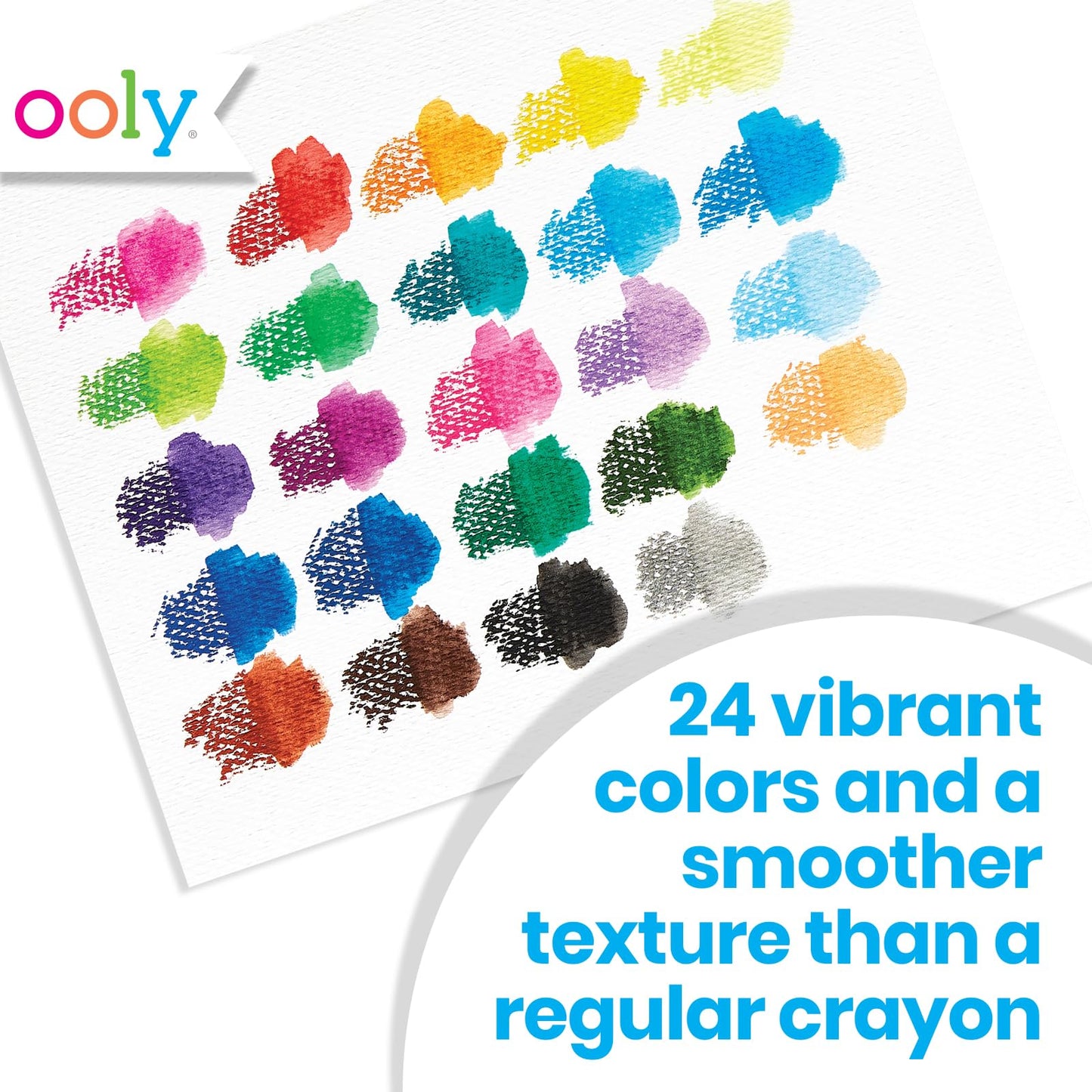 Ooly Smooth Stix Gel Crayons for Kids and Adults with Paint Brush - Set of 24 Watercolor Rainbow Crayons for Glass and Paper with Clear Plastic Crayon Case, Twist-Up Gel Crayon Set, Back to School