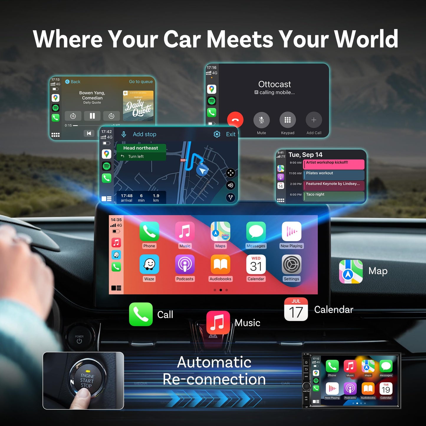 OTTOCAST Mini 2in1 Wireless Carplay Adapter for Apple iPhone with GPS Passthrough, Android Auto Car Adapter, Plug & Play, Convert Wired to Wireless Car Play Dongle to USB& USB-C, No Delay