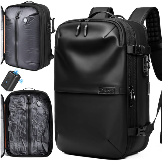 AirVault Vacuum Seal Travel Backpack 60L - Expandable Air Compression Vacuum System, Airback, Vacpack, Water-Resistant, Carry-On with TSA Lock Fits 19" Laptop, Backvac (Black)