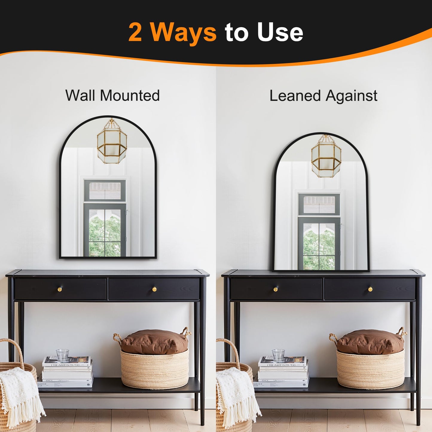 Delma Arched Bathroom Mirror, 24"x36" Wall Mounted Vanity Mirror for Bedroom, Living Room and Entryway, Black