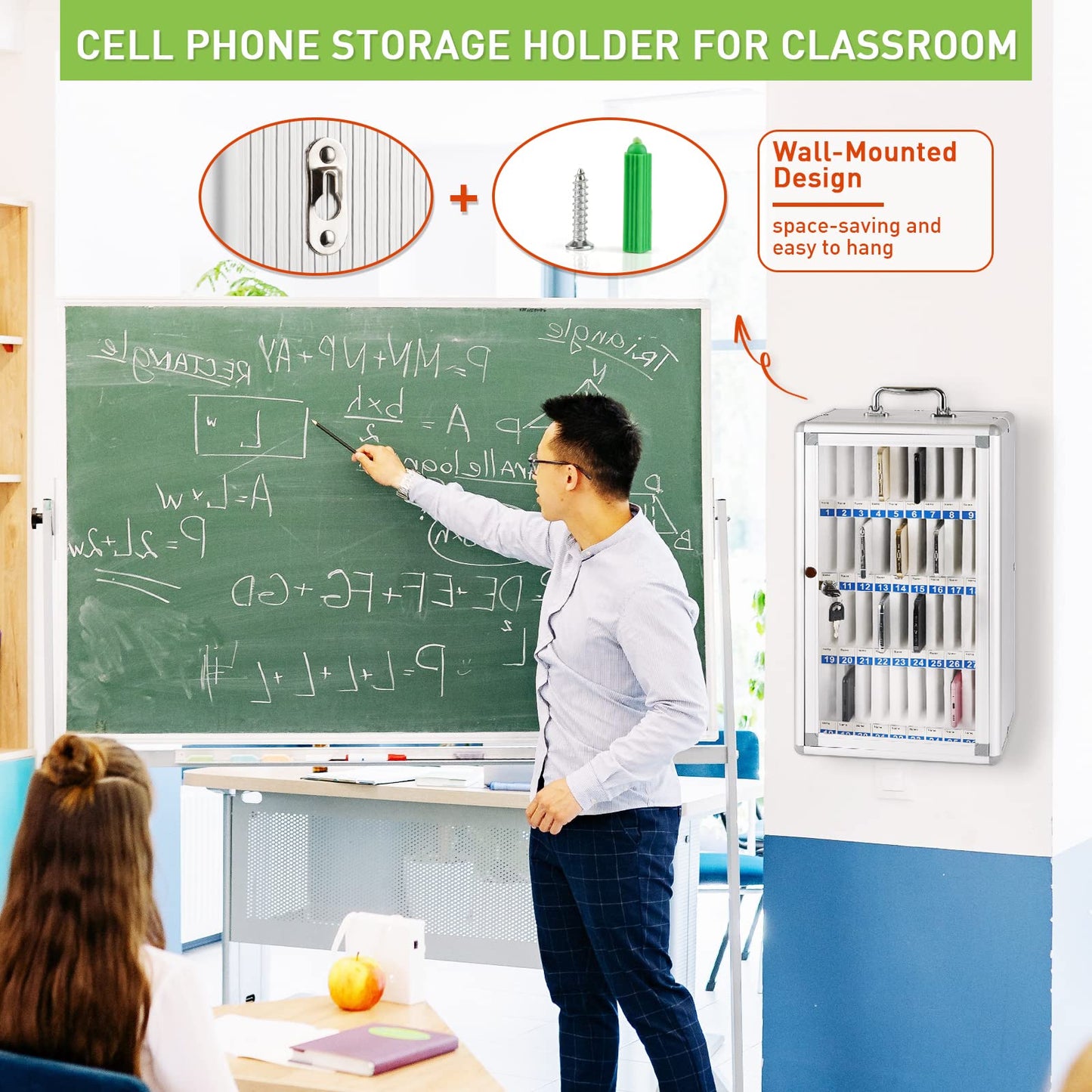 Loghot Aluminum Alloy Pocket Chart Cell Phones Storage Cabinet for Cell Phones,Wall-Mounted with a Locked,Can be Carried by Hand (36 Slots)