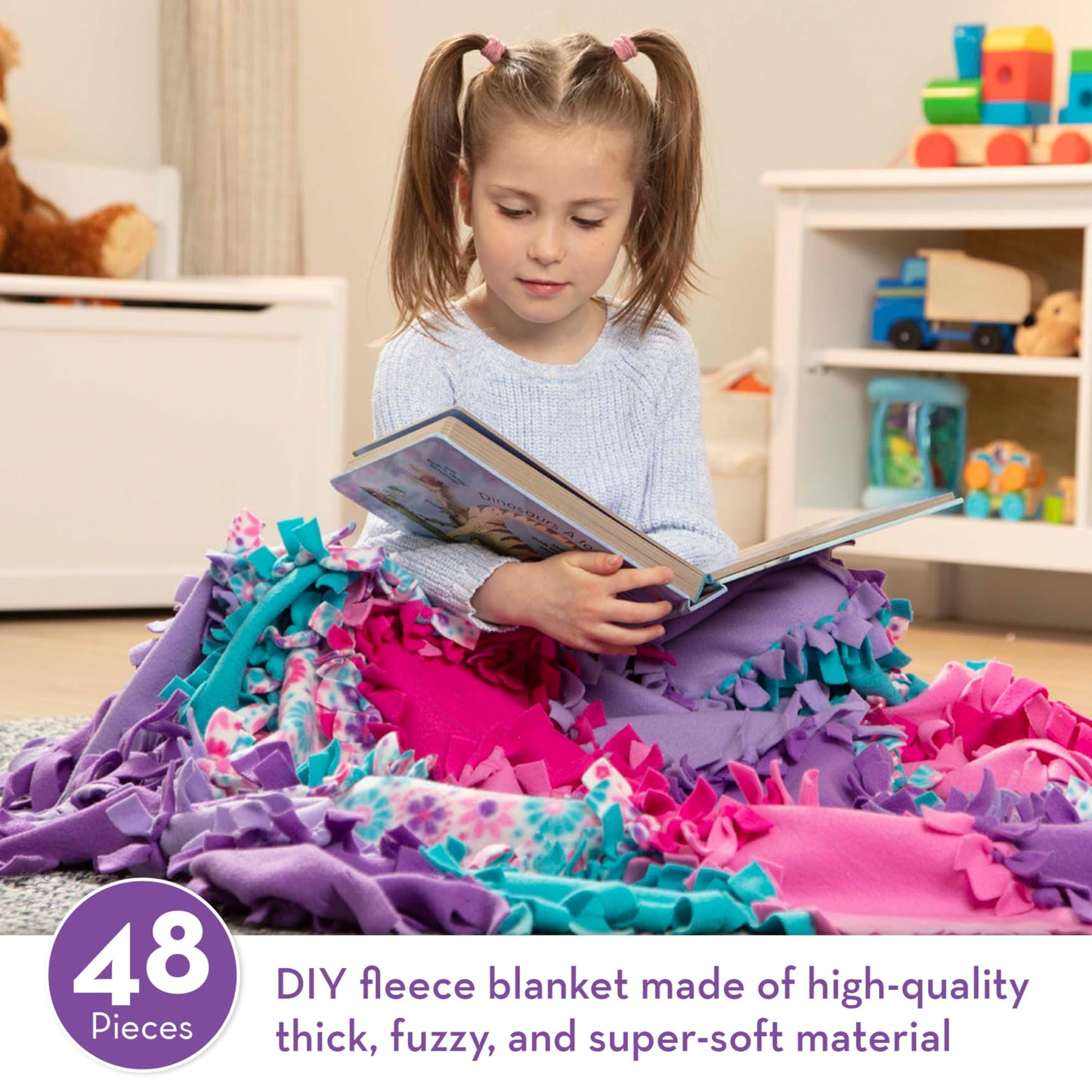 Melissa & Doug Created by Me! Flower Fleece Quilt, Arts & Crafts, No-Sew Fleece Quilt, High-Quality Soft Material, 48-Pieces