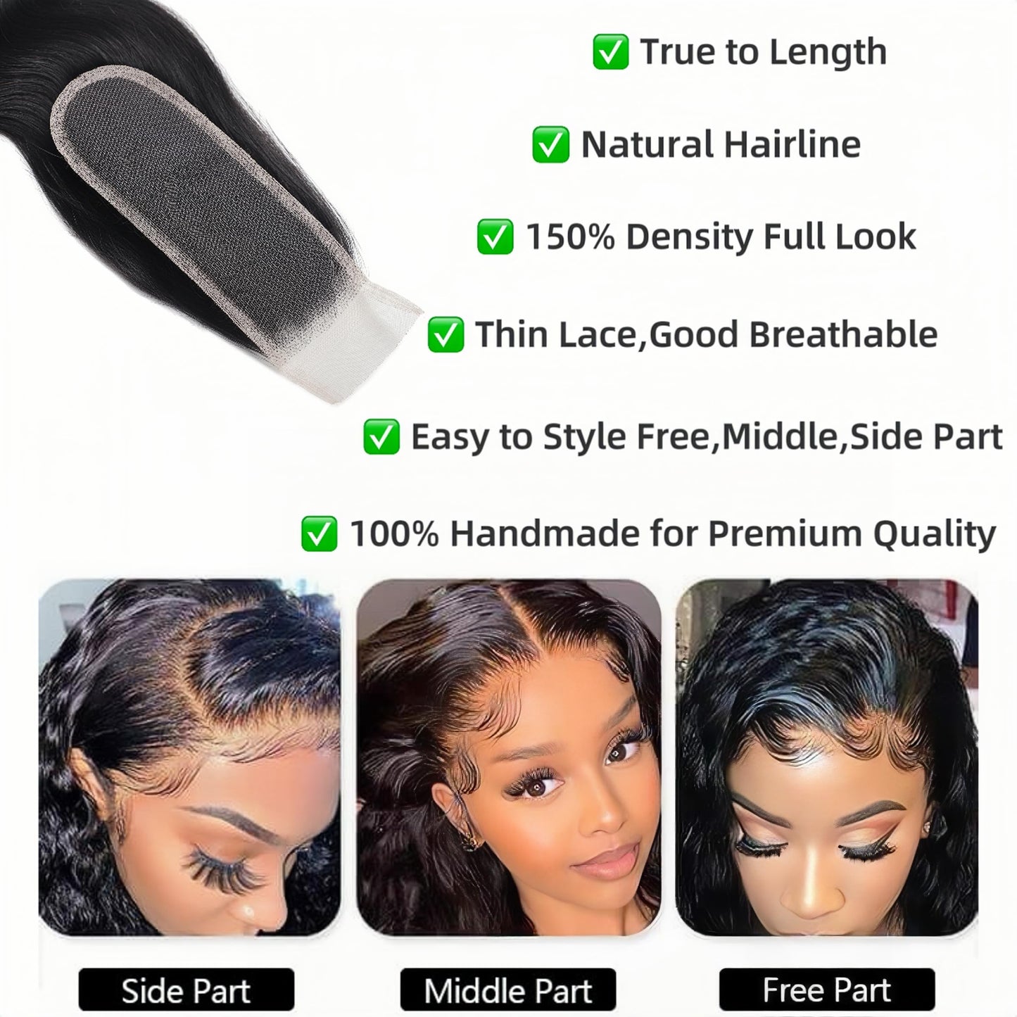 2x6 HD Lace Closure Body Wave Human Hair Transparent 2 by 6 HD Lace Closure 18Inch 100% Brazilian Virgin Unprocessed Middle Part Human Hair Kim K Closure With Baby Hair Natural Color
