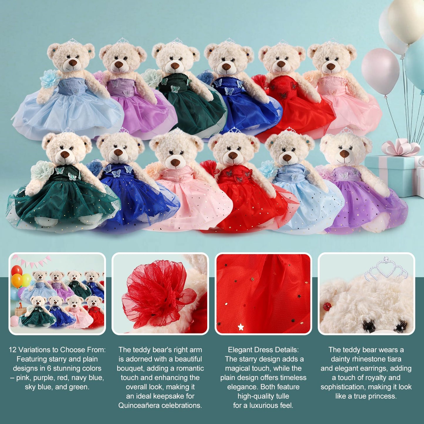 Cisina Quinceanera Doll Quince Teddy Bear with Dress,Quinceanera Decorations for Girls Gifts,OSO De Peluche para 15 Años Con Vestido,Centro De Mesa Muñecas para 15 Años Quinceañeras-Burgundy