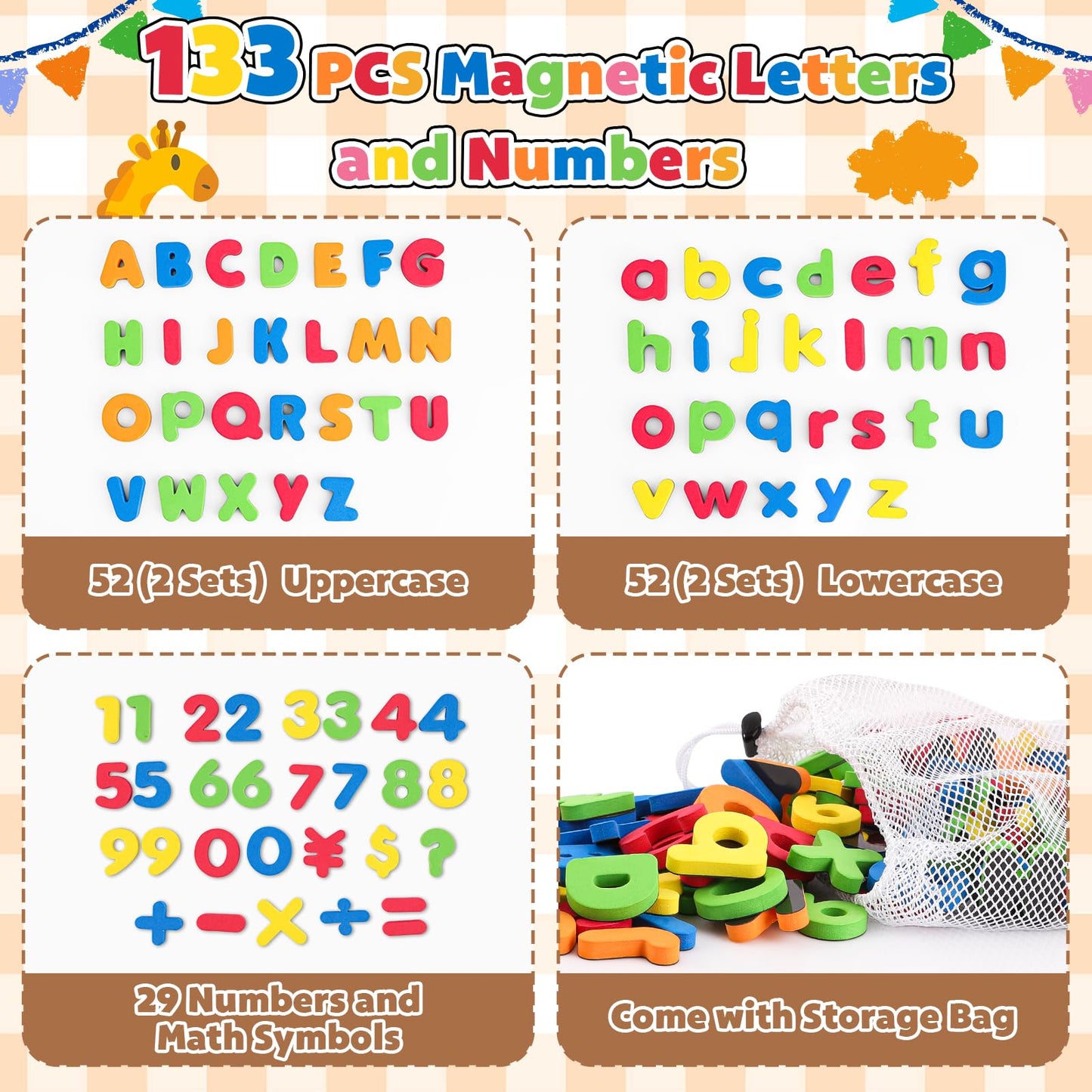 GINMIC Magnetic Letters and Numbers with Easel for Kids/Toddlers, Magnetic Whiteboard & Chalkboard w/Dry Erase Markers, ABC Magnets Alphabet Letters Learning Set, Classroom Home Education Toys