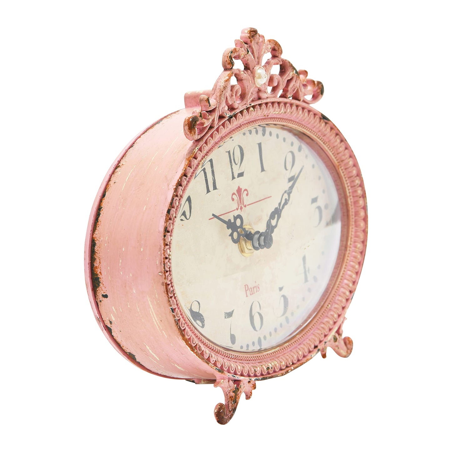 Creative Co-Op Distressed Pewter Mantel Clock, Pink