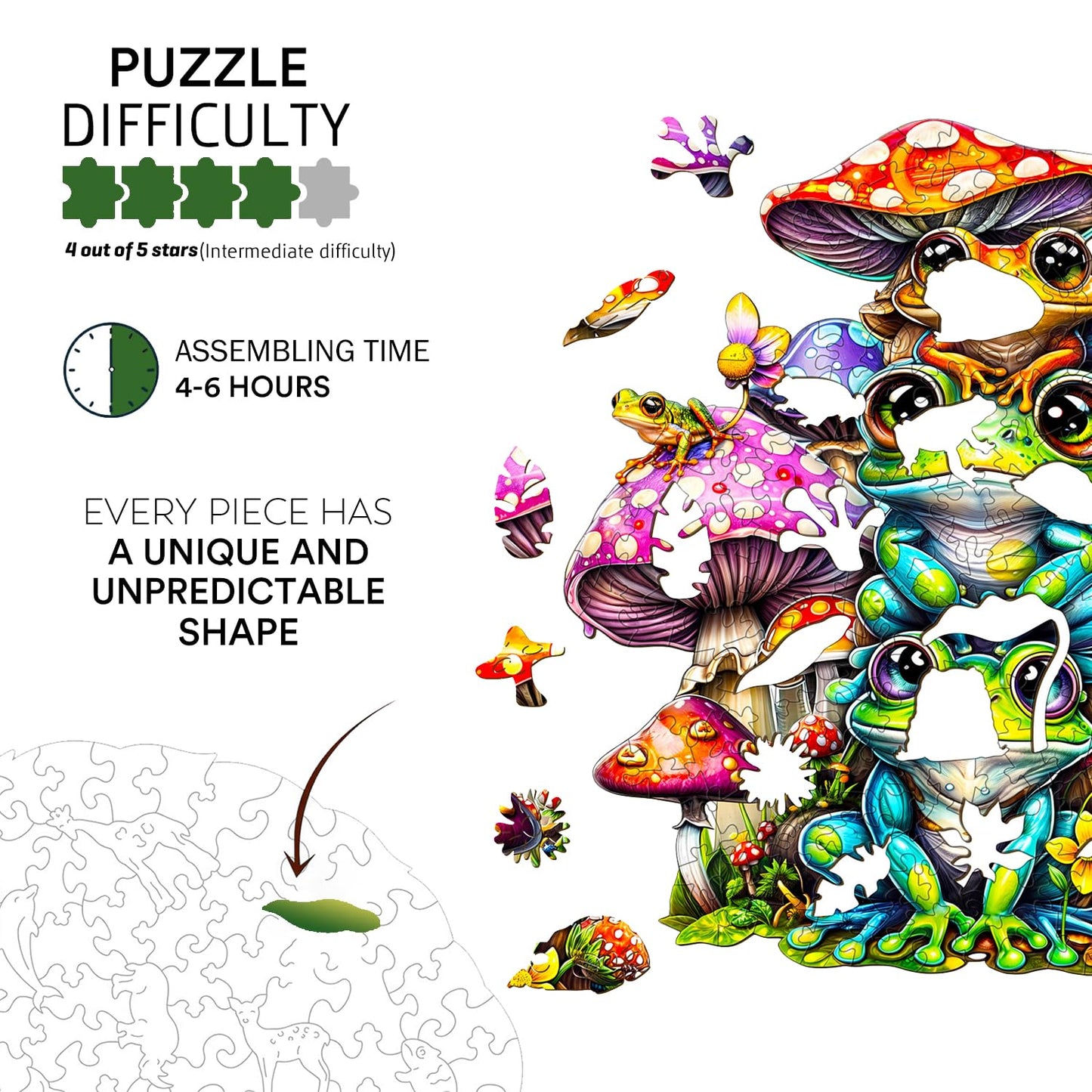 Jigfoxy Wooden Puzzle for Adults, Frog Family Wooden Jigsaw Puzzles for Adults, Unique Animal Shape Wood Cut Puzzles for Family Friend Puzzle Lovers(L-13.3 * 12.8in-260pcs)