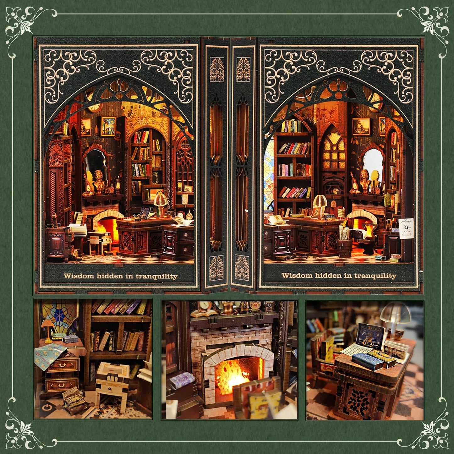 Classical Library Miniature House Kit - DIY Miniature Kit for Adults, Teens, Dollhouse Booknook Bookshelf Insert Decor with LED Light, 3D Wooden Puzzle Gifts for Family, Friends