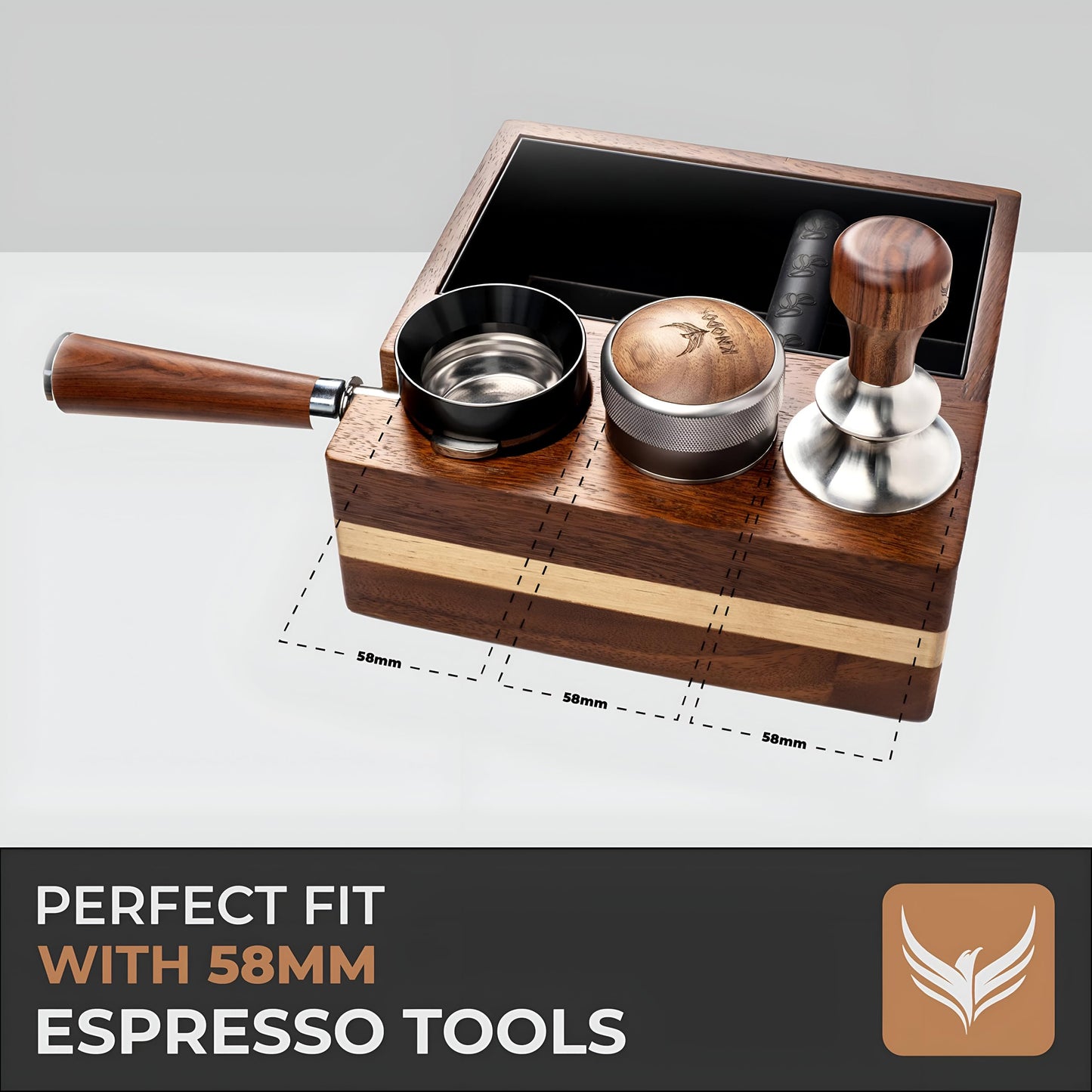 KNODOS 58mm Espresso Knock Box and Tamping Station Espresso Accessories Organizer Box