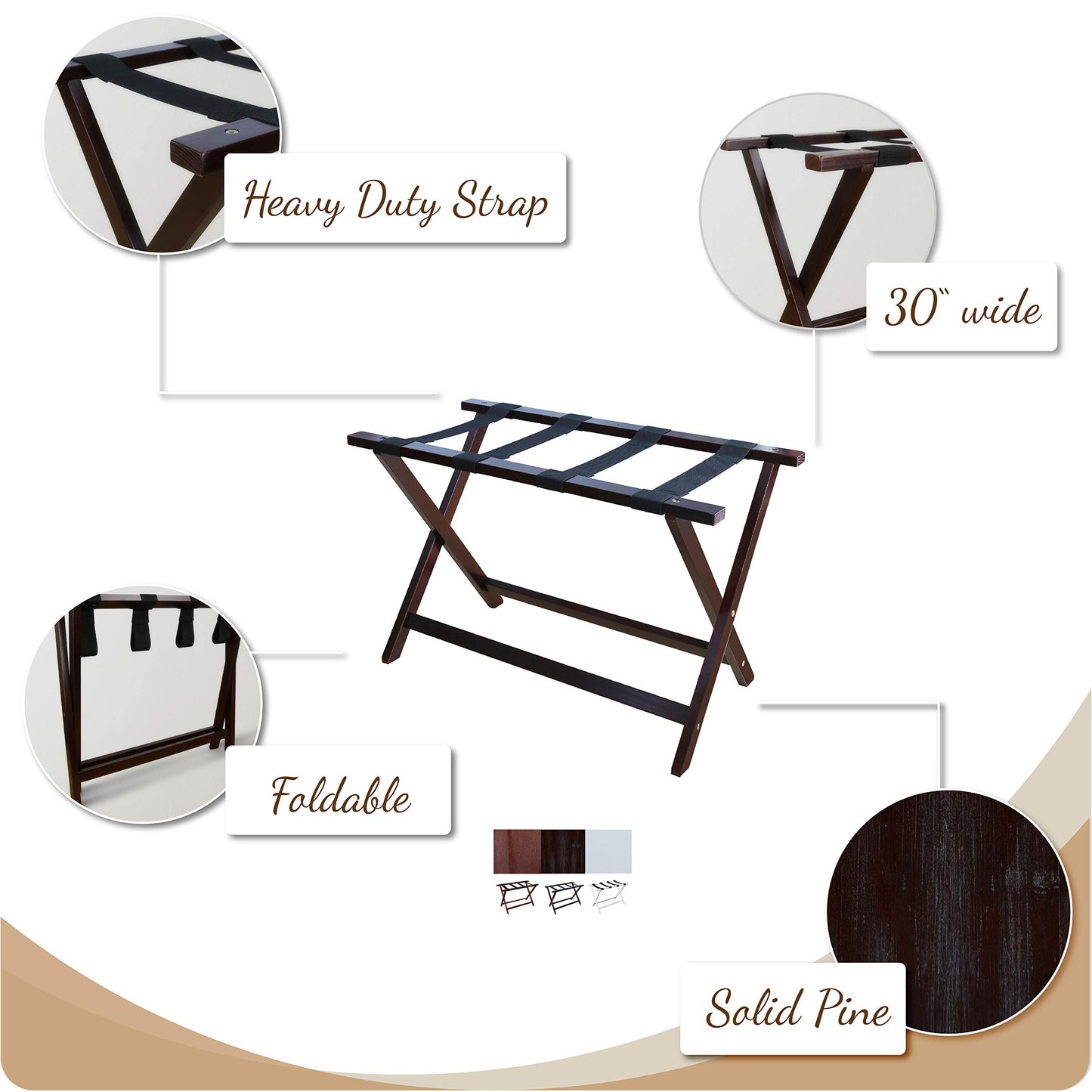 Heavy Duty 30" Extra Wide Luggage Rack - Walnut