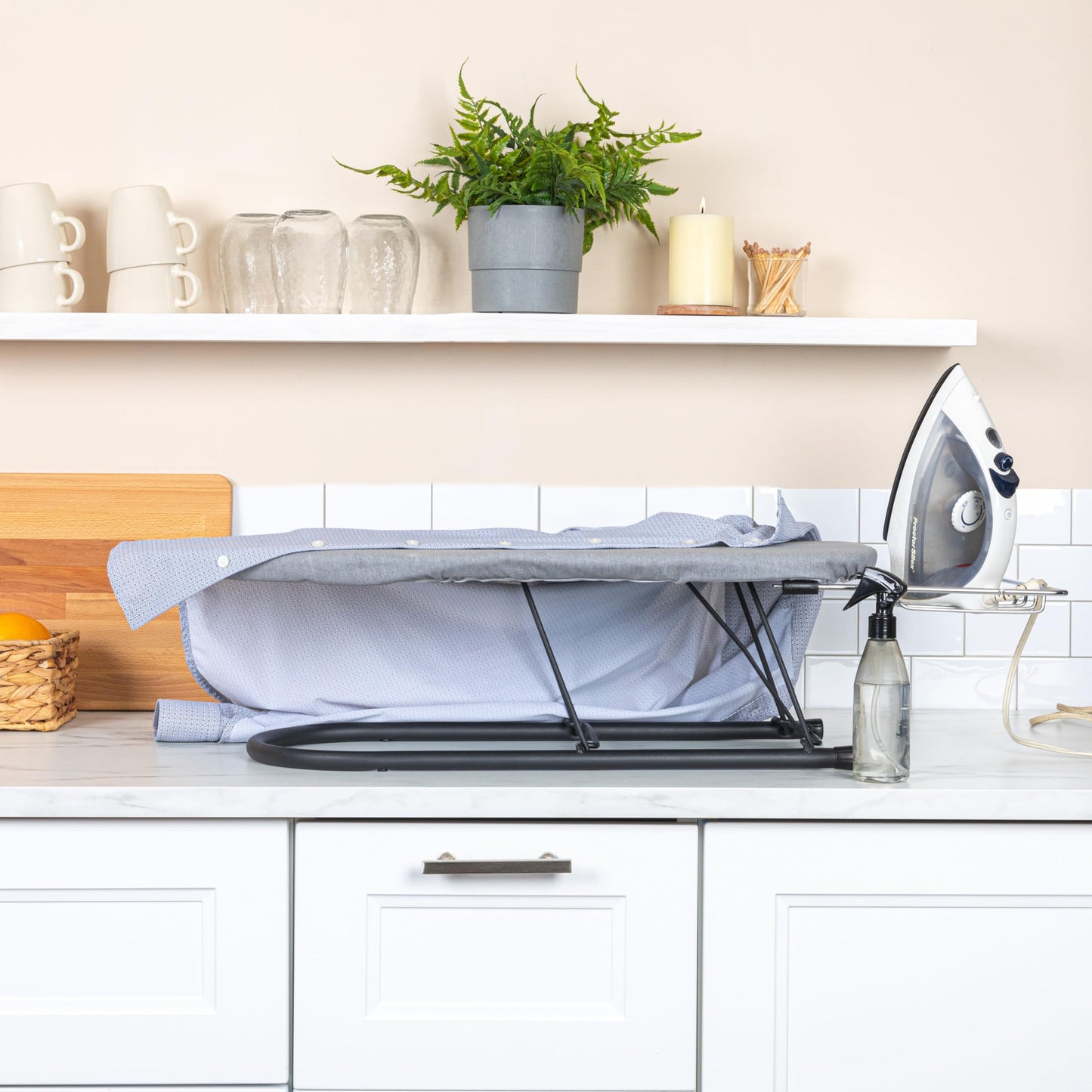 Household Essentials Tabletop Ironing Board, Durable Board with Iron Rest, Includes Door Hang, Perfect for Dorms and Small Spaces, Black with Grey Cover