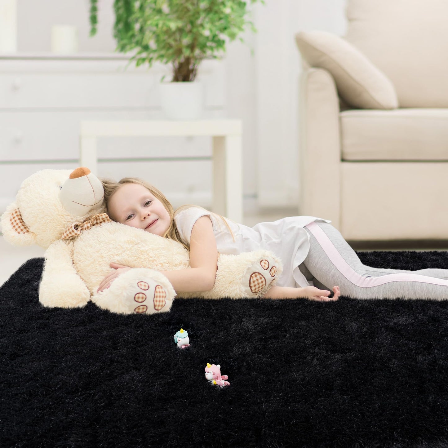 AAFKK 8x10 Area Rugs for Living Room, Black Fluffy Shaggy Rug Soft Carpets, Big Rugs for Bedroom Nursery Kids Room Dorm Home Decor Aesthetic