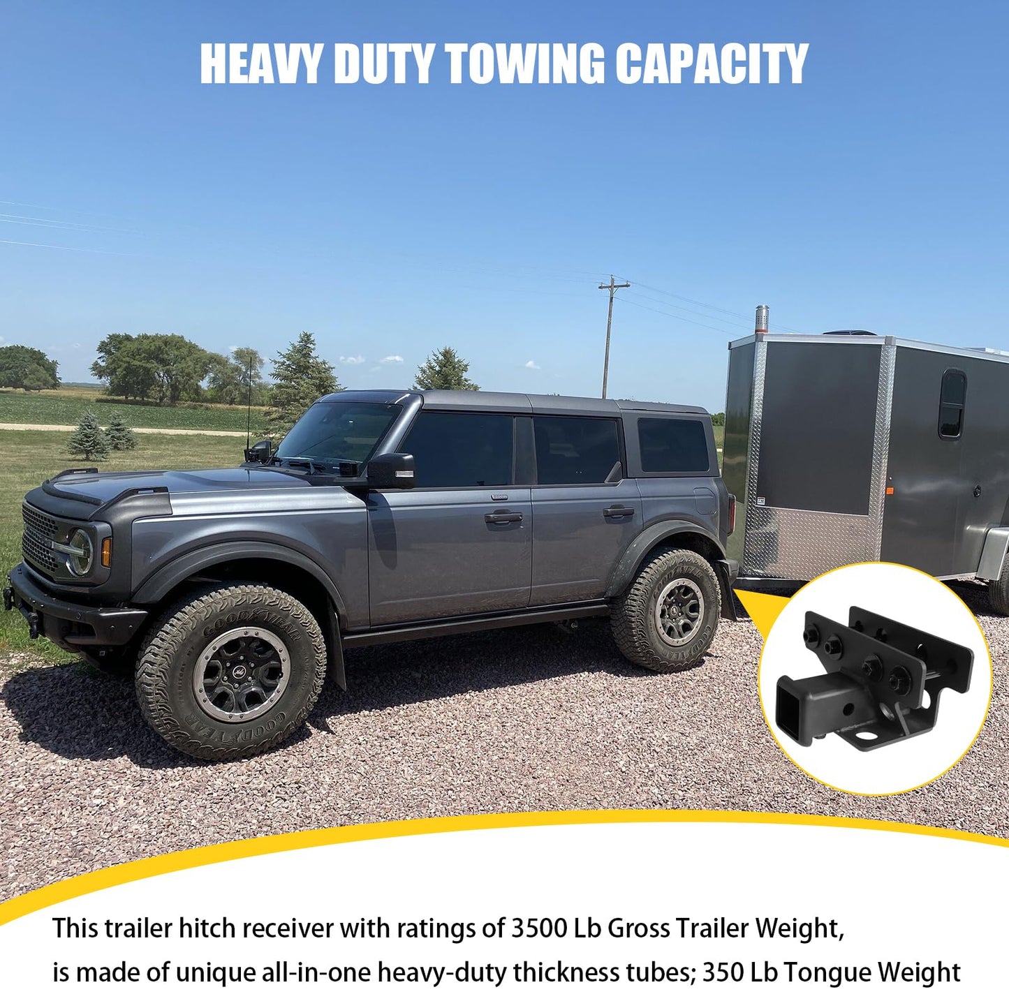 MusixiA Trailer Tow Hitch Receiver Kit for Ford Bronco 2021 2022 2023 2024 2025 2 Door & 4 Door Hitch Receiver with Cover, 2 Inch Receiver Hitch Towing Hook (Exclude Bronco Sport)