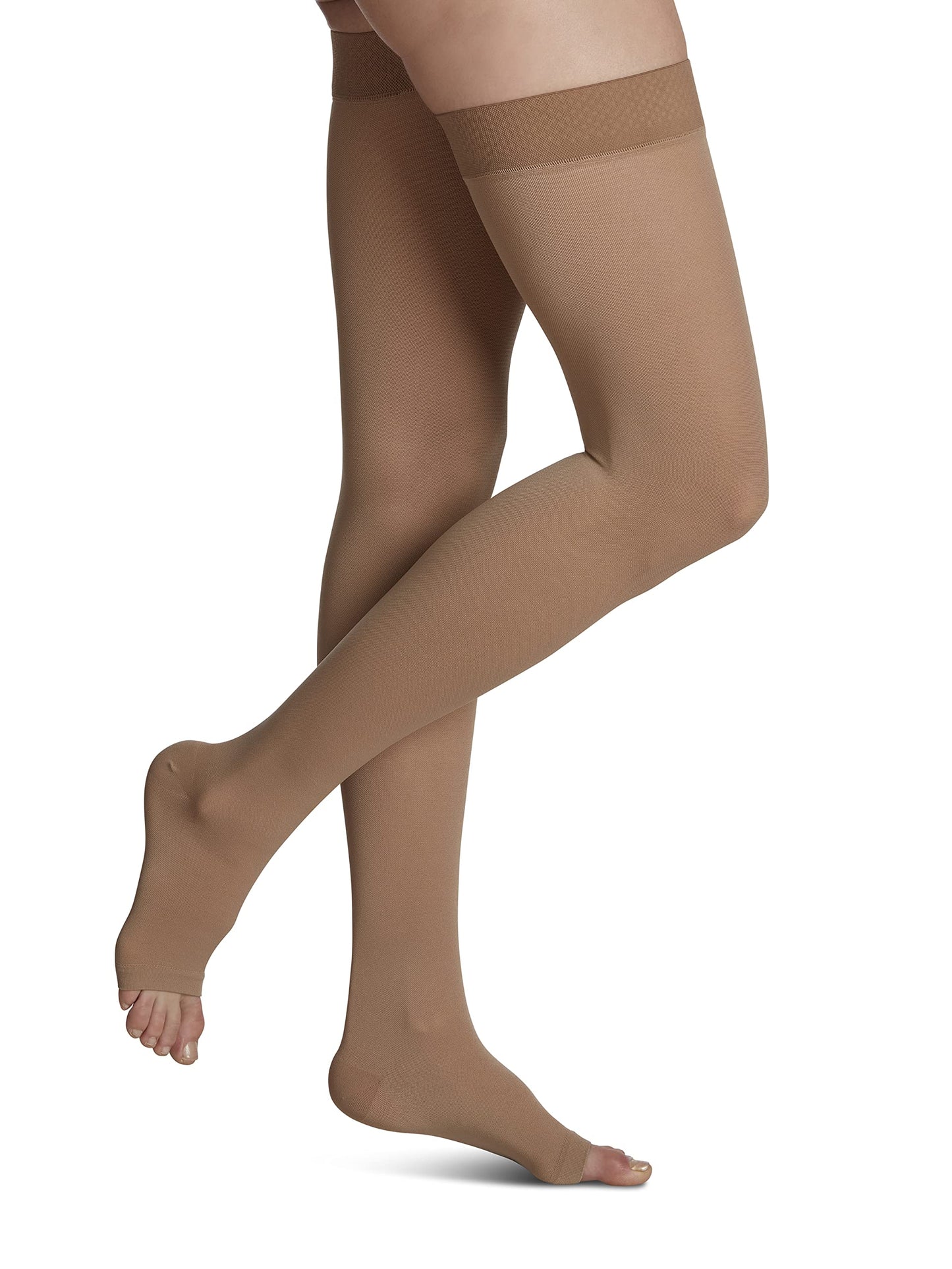 SIGVARIS Women’s Essential Opaque 860 Open Toe Thigh-Highs w/Grip Top 30-40mmHg - Small Long - crispa