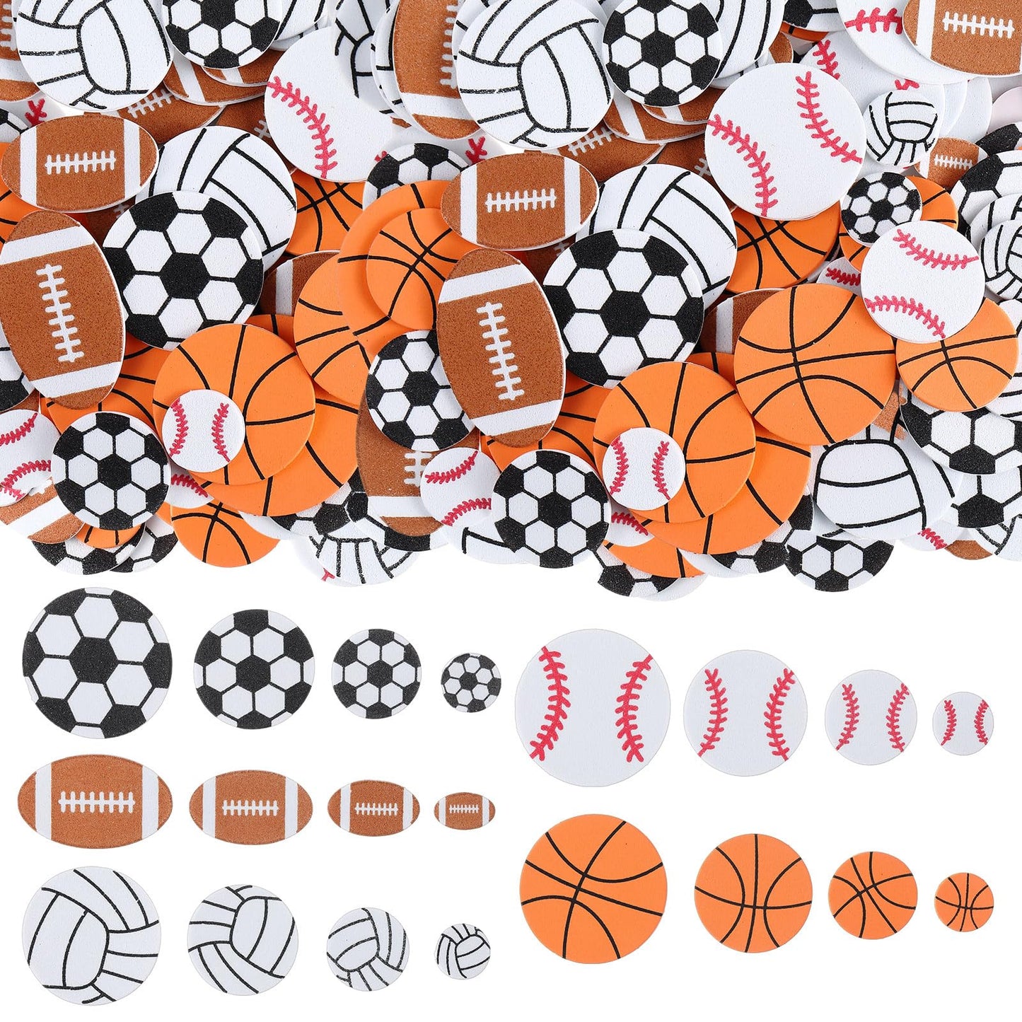Gilprop 1000 Pcs Foam Sports Stickers Self-Adhesive 100 Days Party Favor Foam Stickers Bulk Including Soccer Basketball Baseball Volleyball Football Sports Party Favors for Arts Crafts Decor Supply