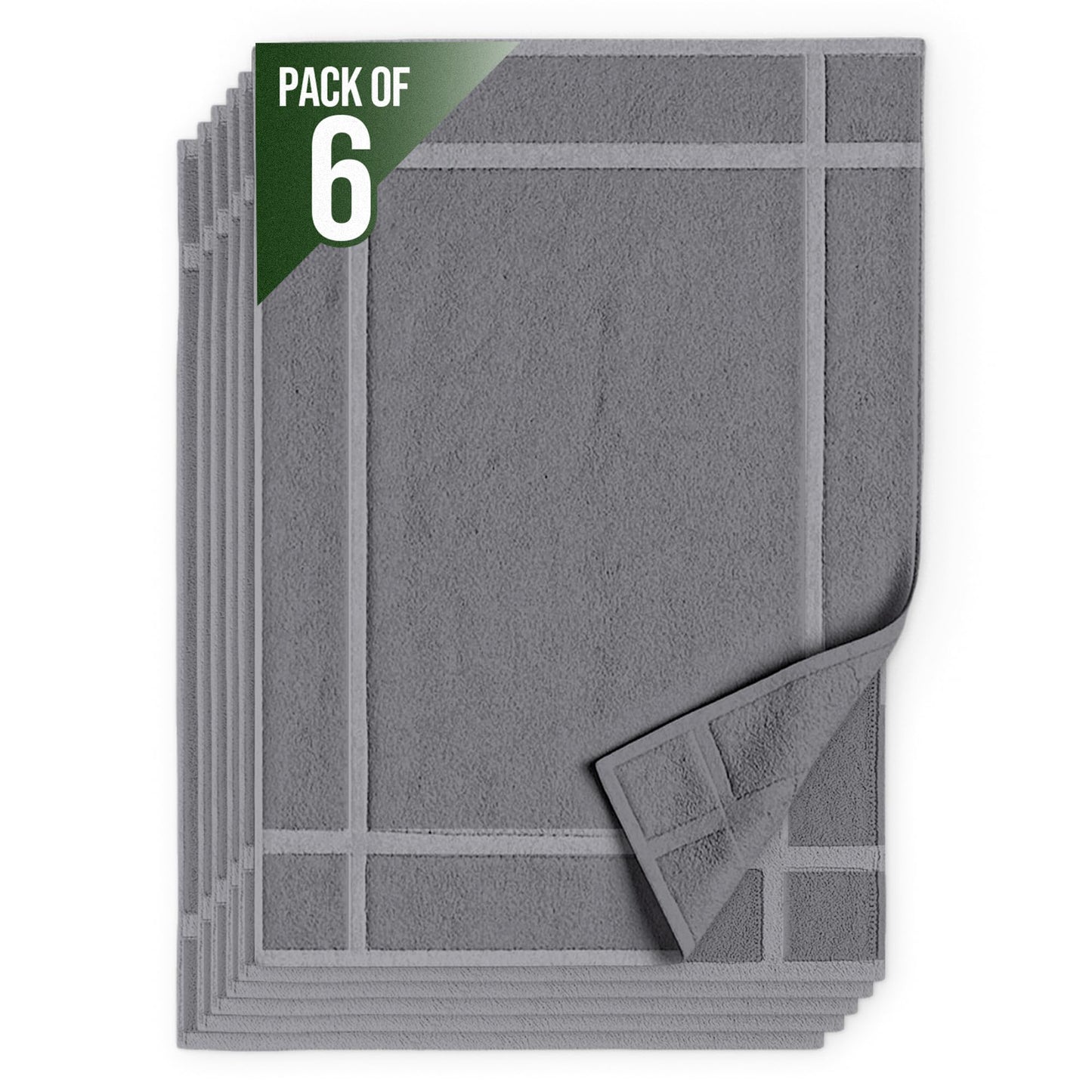 Pearl Linens 100% Ring Spun Cotton Bath Mat (Pack of 6) 20 x 30 Inch, Washable, Soft & Absorbent Terry Bathroom Floor Mat – Not Bathroom Rugs – Quick-Dry After Shower Bath Mat, 687 GSM, Light Grey