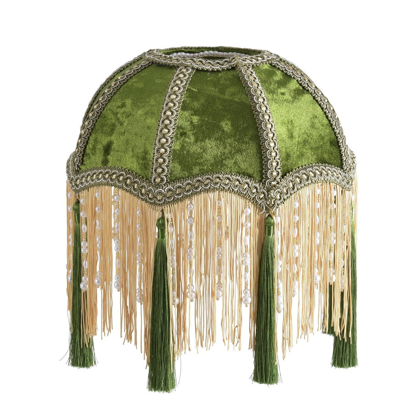 xiaojuande-Lampshade with tassels, Premium Classic Victorian, Style Bell Shape Scallop velvet top replacement lamp,9.8“Width 11.3”height(olive green)