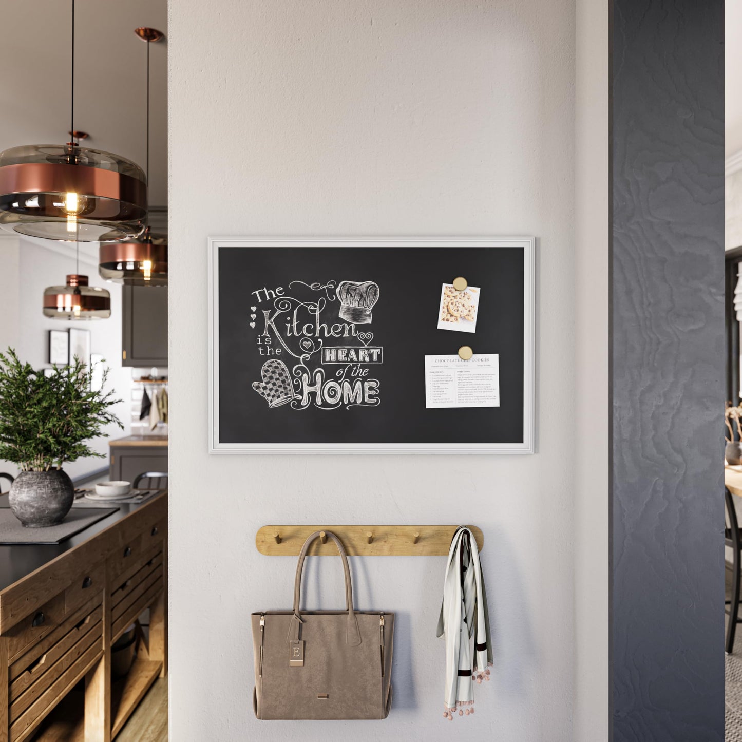 U Brands 20" x 30" Magnetic Chalkboard with White Wood Frame, Blackboard Surface, Wall Mountable, Home, Classroom & Office Organization, Memo & Message Board