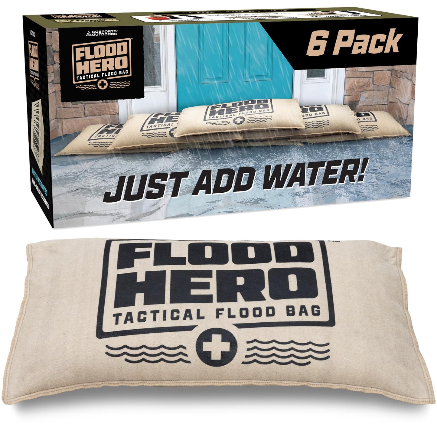 Flood Hero 2 x 1 ft Water Activated Sandbags - 6 Pack Flood Bag Barriers