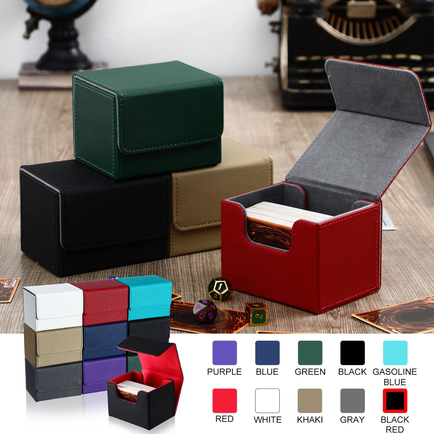 Vicenpal 10 Pieces Leather Deck Game Card Box Magnetic Card Game Case for 100 Plus Gaming Storage Containers Compatible with MTG Deck Boxes,10 Colors