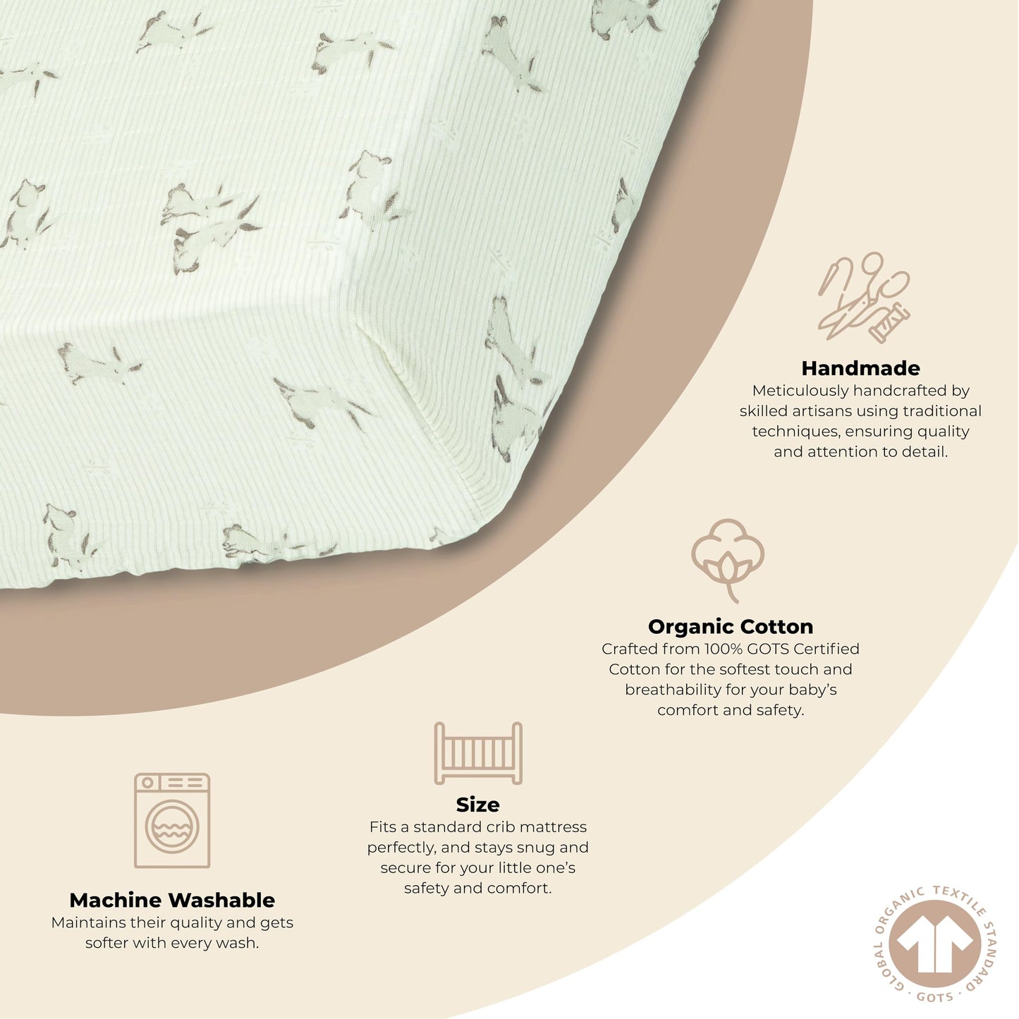 Crane Baby 100% Organic Cotton Gender Neutral Animal Nursery Bedding, Fitted Sheet, Soft Breathable GOTS Certified Cotton, Bunny Crib Sheet