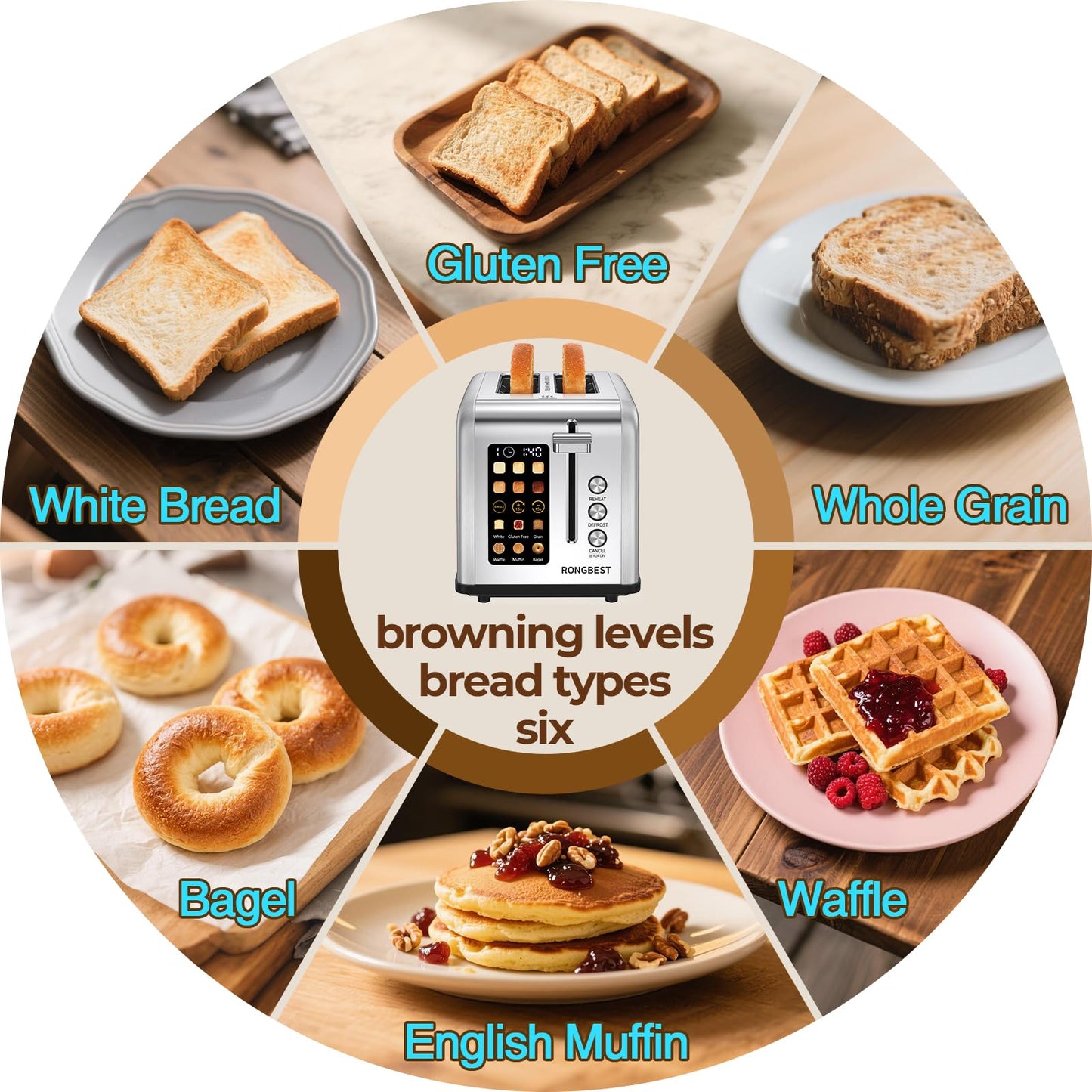 2 Slice Touch Screen Toaster with Wide Slots Stainless Steel Toasters for Family Breakfast, Even Toasting for Bagels & Bread, Reheat & Defrost, Easy Removable Crumb Tray, Silver