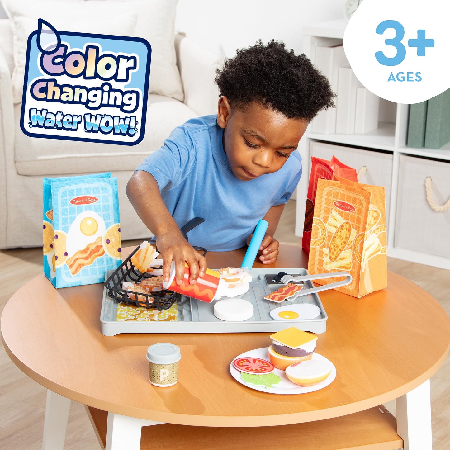 Melissa & Doug Flip & Fry Grill Play Set with Water Wow!® Color Reveal Play Food Preschool Toy Ages 3+
