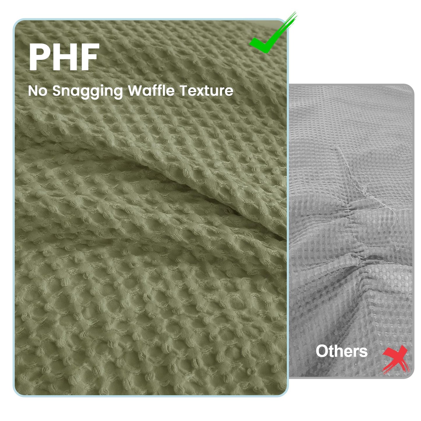 PHF Waffle Weave Duvet Cover Set King Size, No Snagging Ultra Soft Luxury Textured Breathable Comforter Cover for All Season 3pcs, Durable Bedding Duvet Set with 2 Pillow Shams, 104"x90", Olive Green