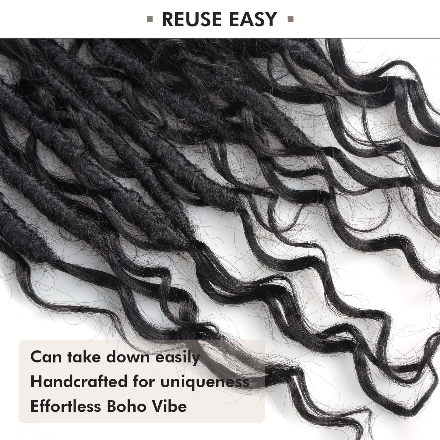 ToyoTress Boho Butterfly Locs With Human Hair Curls - 16 Inch 8 Packs Natural Black Handmade Pre-Looped Crochet Hair For Black Women Human Hair Locs, Boho Faux Locs Crochet Braids (16 Inch, 1B-8P)