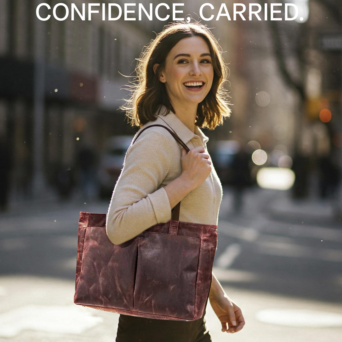 rofozzi Genuine Leather Laptop Bag for Women - Leather Tote fits 13 Inch - Computer Bags for Laptops for Women - Work Handbag with Padded Compartment & Zipper