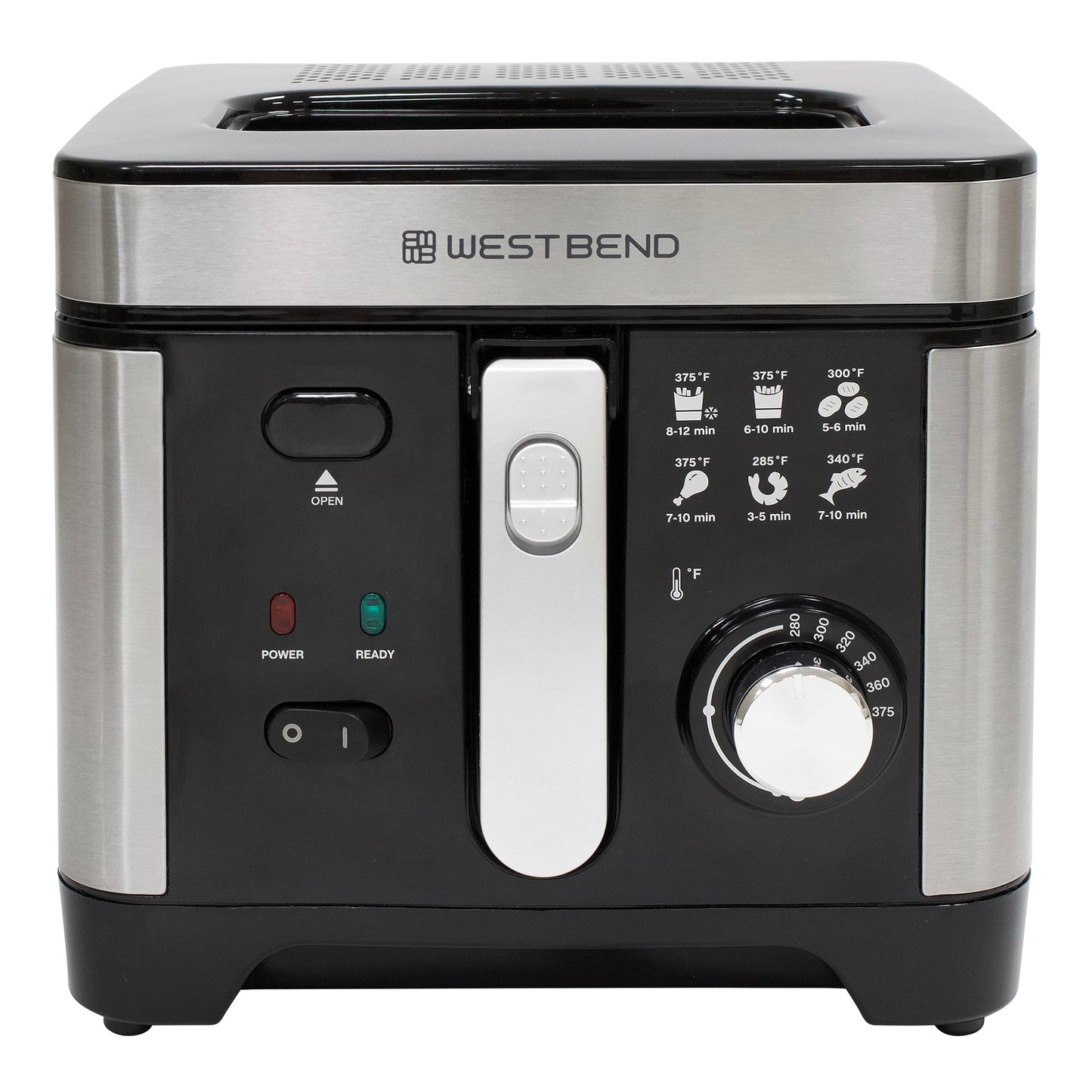 West Bend Deep Fryer with Adjustable Temperature Control Nonstick Basket Easy-View Window and Temperature Guide, Folding Handle and Locking Cover for Easy Storage, 3-Liter, Silver