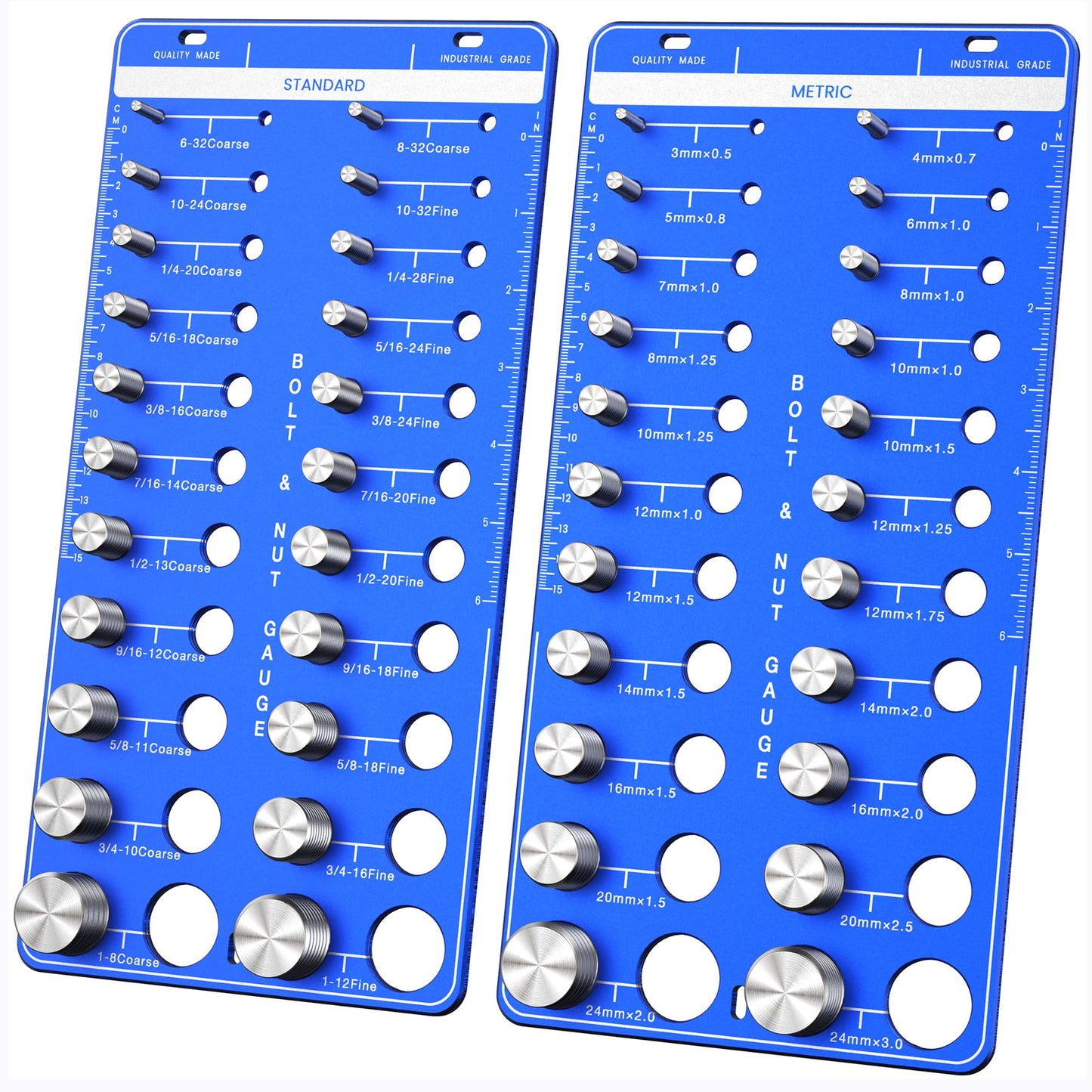 44 Thread Checker, Nut and Bolt Thread Checker - 22 Standard & 22 Metric Sizes, Metal Bolt Size and Thread Gauge with Inch & Metal Ruler, Wall-Mountable Bolt and Nut Identifier Gauge for Easy Sizin