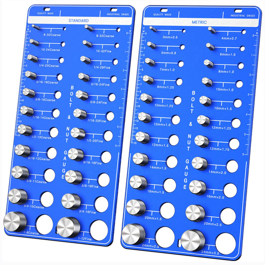 44 Thread Checker, Nut and Bolt Thread Checker - 22 Standard & 22 Metric Sizes, Metal Bolt Size and Thread Gauge with Inch & Metal Ruler, Wall-Mountable Bolt and Nut Identifier Gauge for Easy Sizin