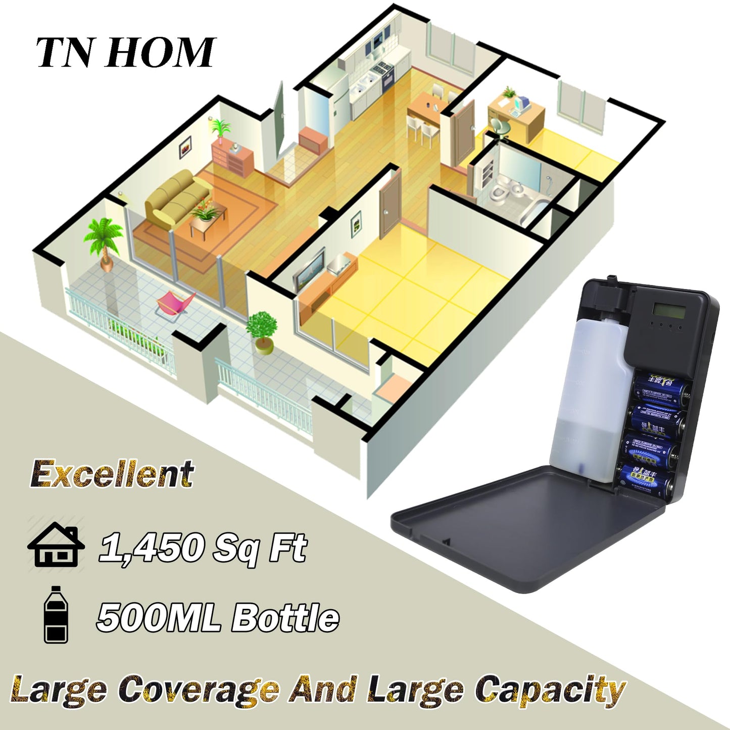 TN HOM Smart Bluetooth Scent Air Machine for Home, Cold Air Technology Waterless Essential Oil Diffuser 500ML, Scent Cover Up to 1,450 Sq. Ft - Aromatherapy Fragrance for Large Room, Office, Hotel