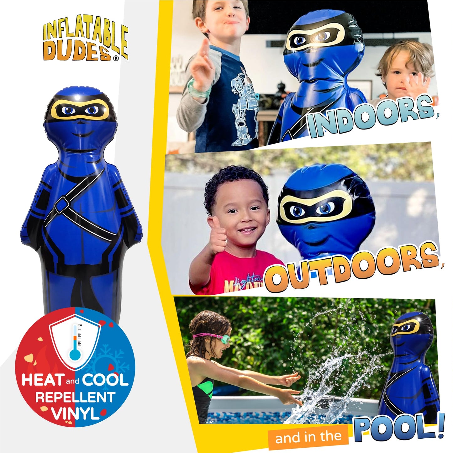 INFLATABLE DUDES Small Ninja 40 Inches -Kids Punching Bag | Already Filled with Sand| Bop Bag | Premium Inflatable Toy| Punching Bag for Kids| Bounce-Back | Indoor Outdoor -(Little Dudes- Nobi)