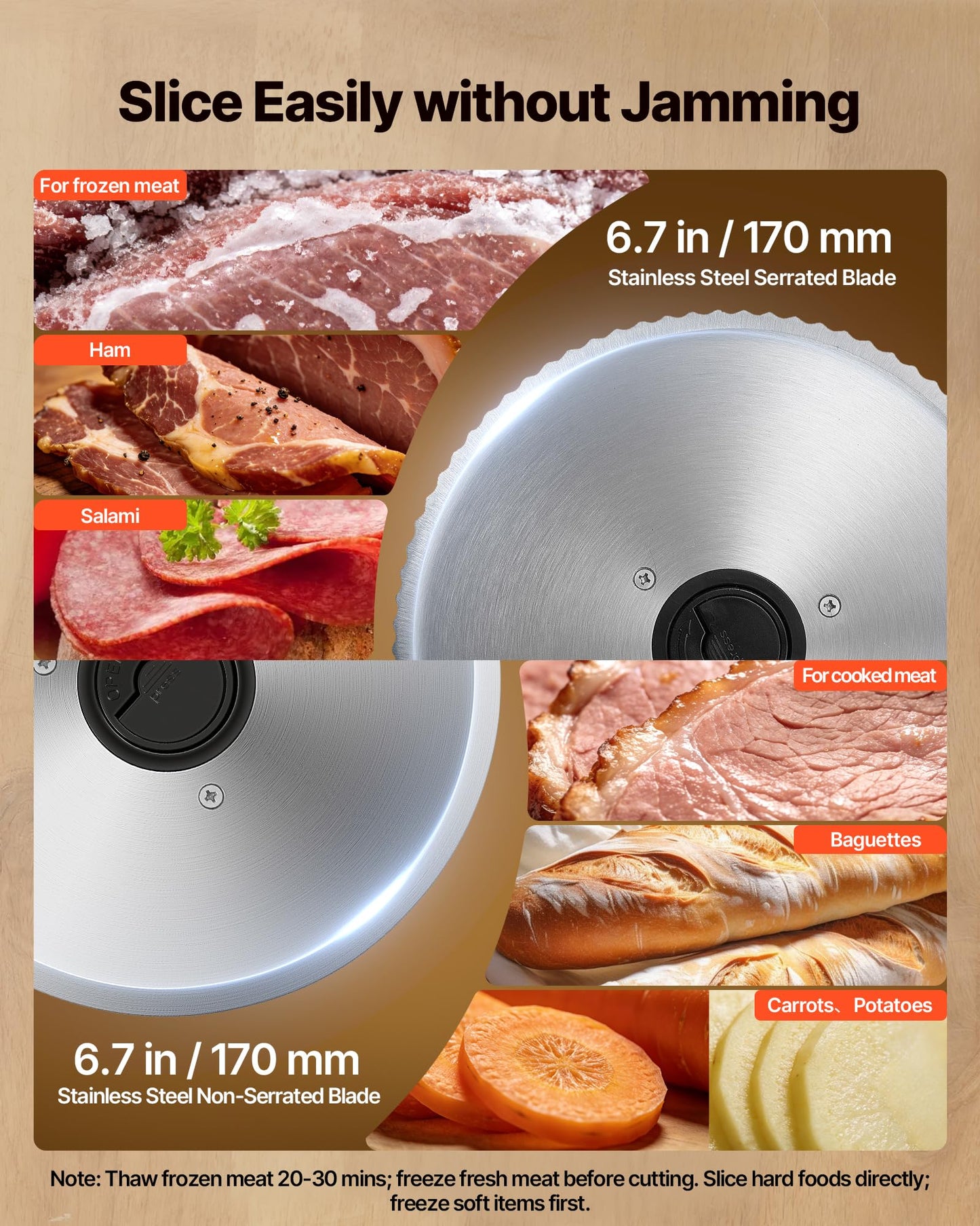 VEVOR Meat Slicer, 6.7" Electric Deli Slicer Machine with 2 SUS420 Blades, 0-0.6 inch Adjustable Thickness, 150W Home Food-Slicer for Meat, Ham, Baguett, Steak, ETL Approved