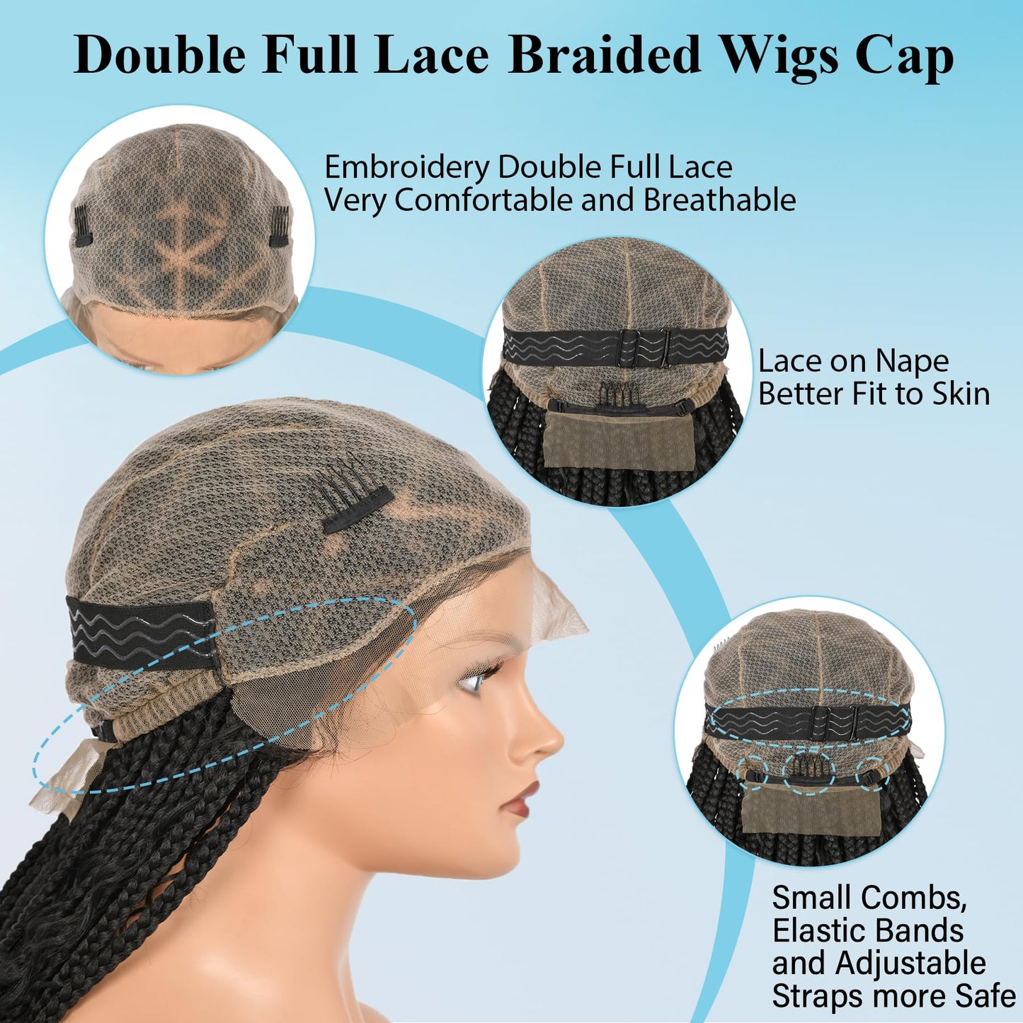 Olymei Boho Braided Wig Box Braid Wig Triangle Knotless Braided Wigs for Women Box Braid with Boho Curls Wig Braided Lace Front Wigs Full Double Lace Front Braided Wigs 36" Black
