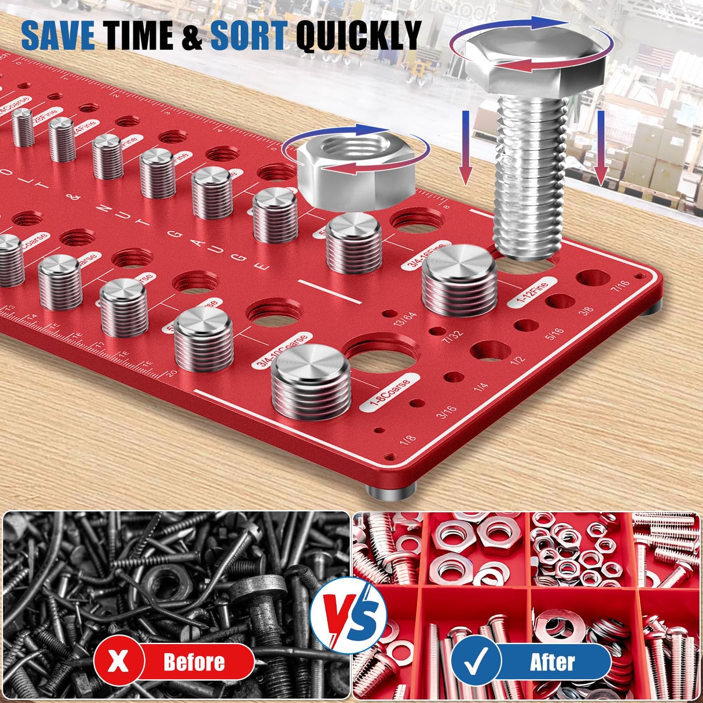 Upgrade 70 Nut and Bolt Thread Checker with Magnetic Base & Anti-Slip Feet, Bolt Size and Thread Gauge with 26 Standard & 26Metric & 18 Drill Bit Gauge, Bolt and Nut ldentifier Gauge